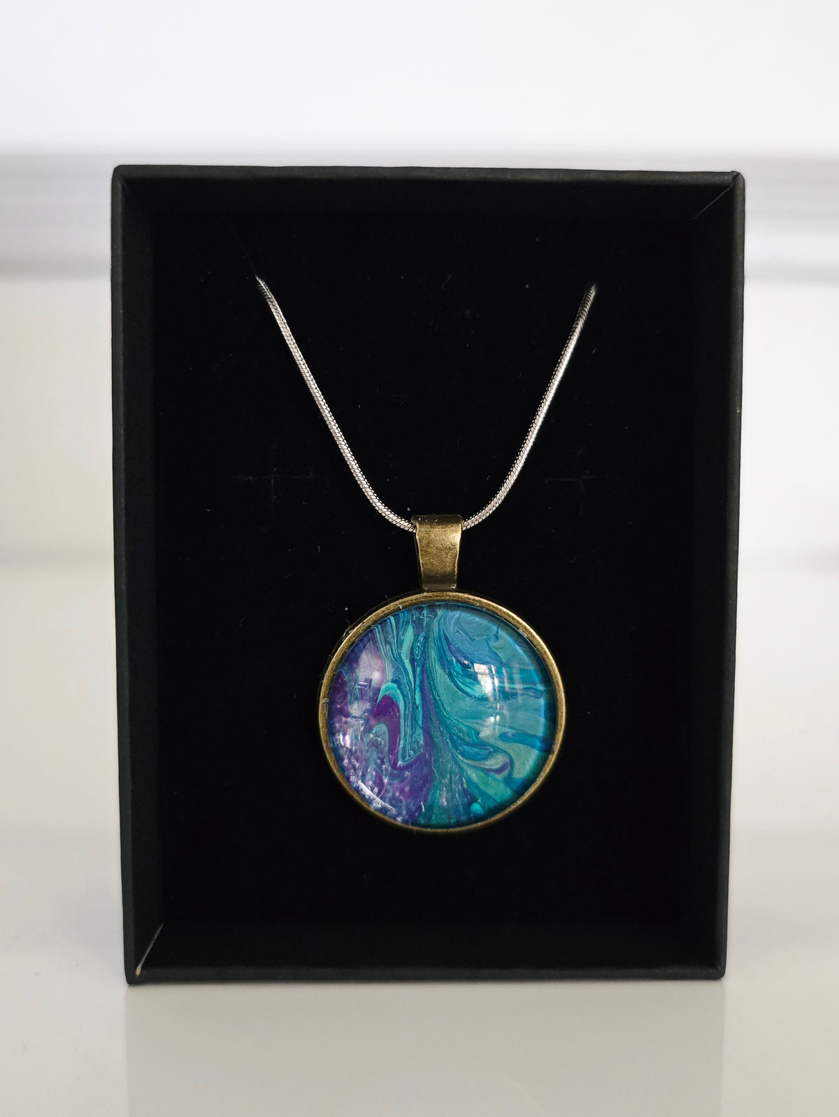 Recycled Paint Pour Jewellery – One of a Kind Stainless Steel Necklace
