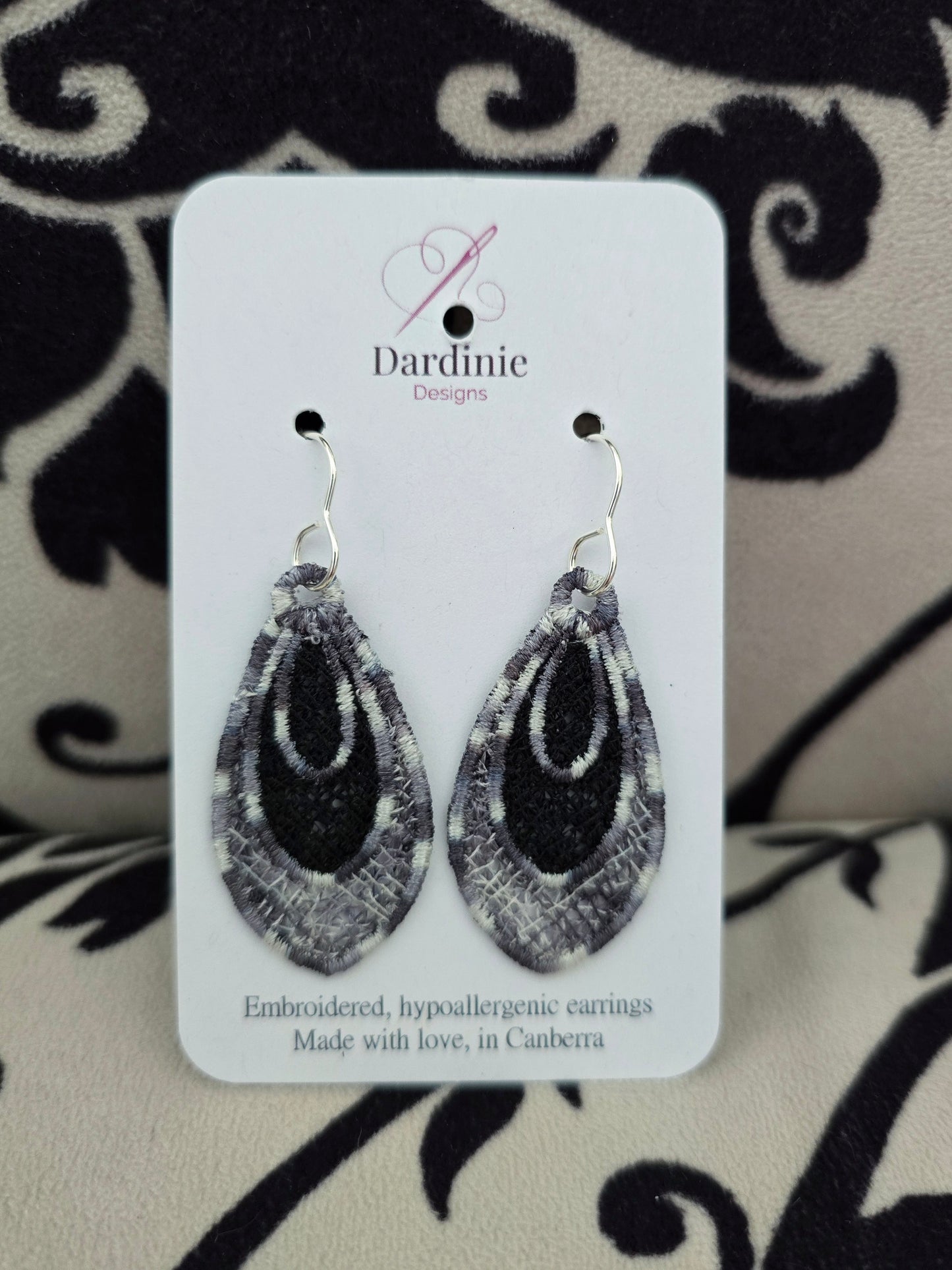 Formal Lace Teardrop Lightweight Embroidered Earrings with Hypoallergenic hooks