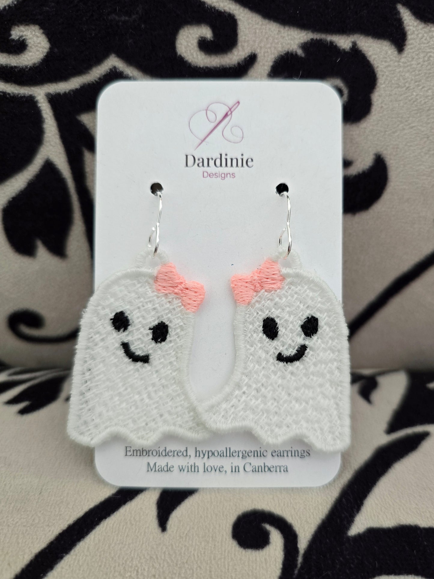 Halloween Glow in the Dark Girl Ghost Lightweight Embroidered Earrings with Hypoallergenic hooks