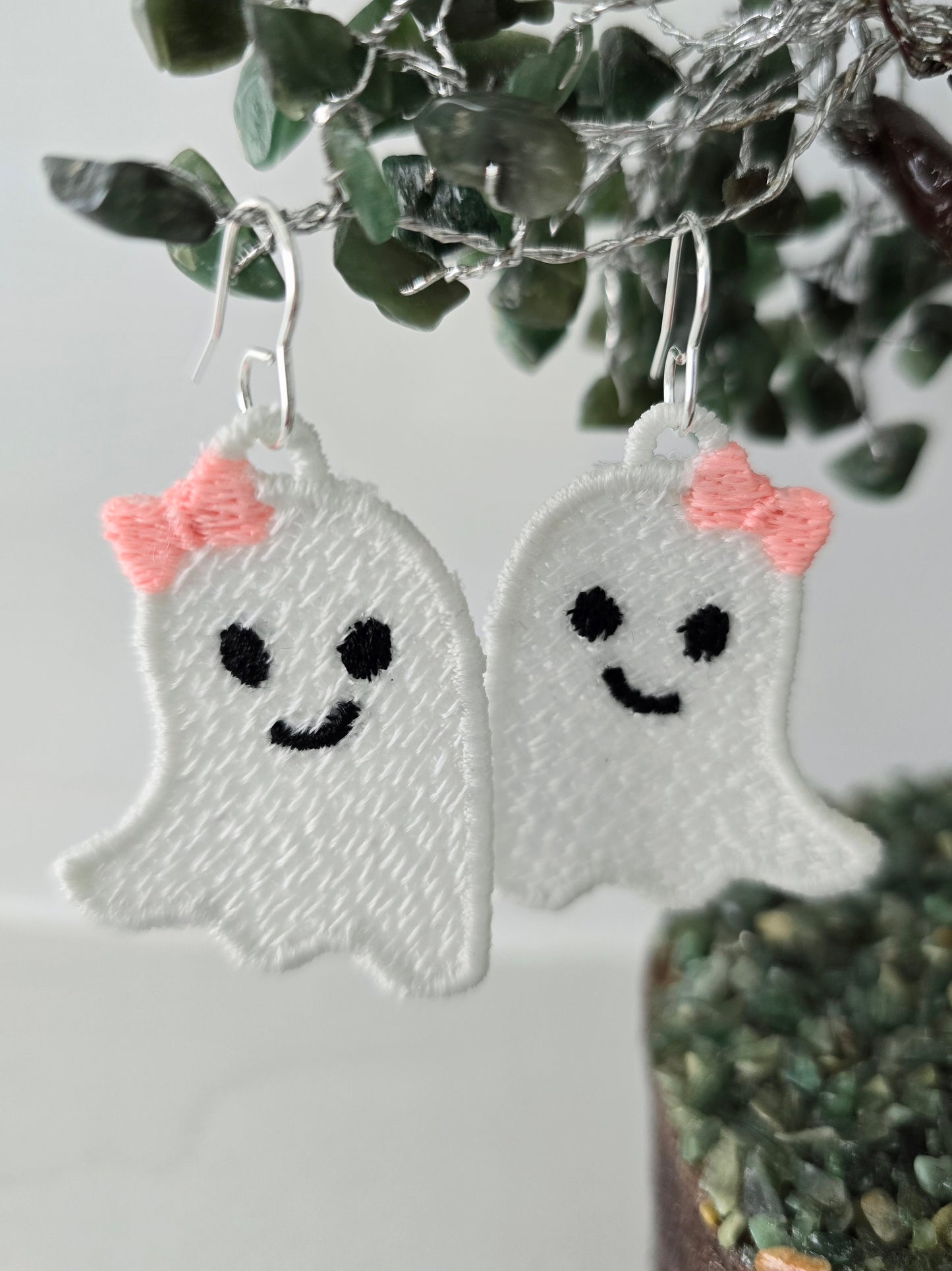 Halloween Glow in the Dark Girl Ghost Lightweight Embroidered Earrings with Hypoallergenic hooks
