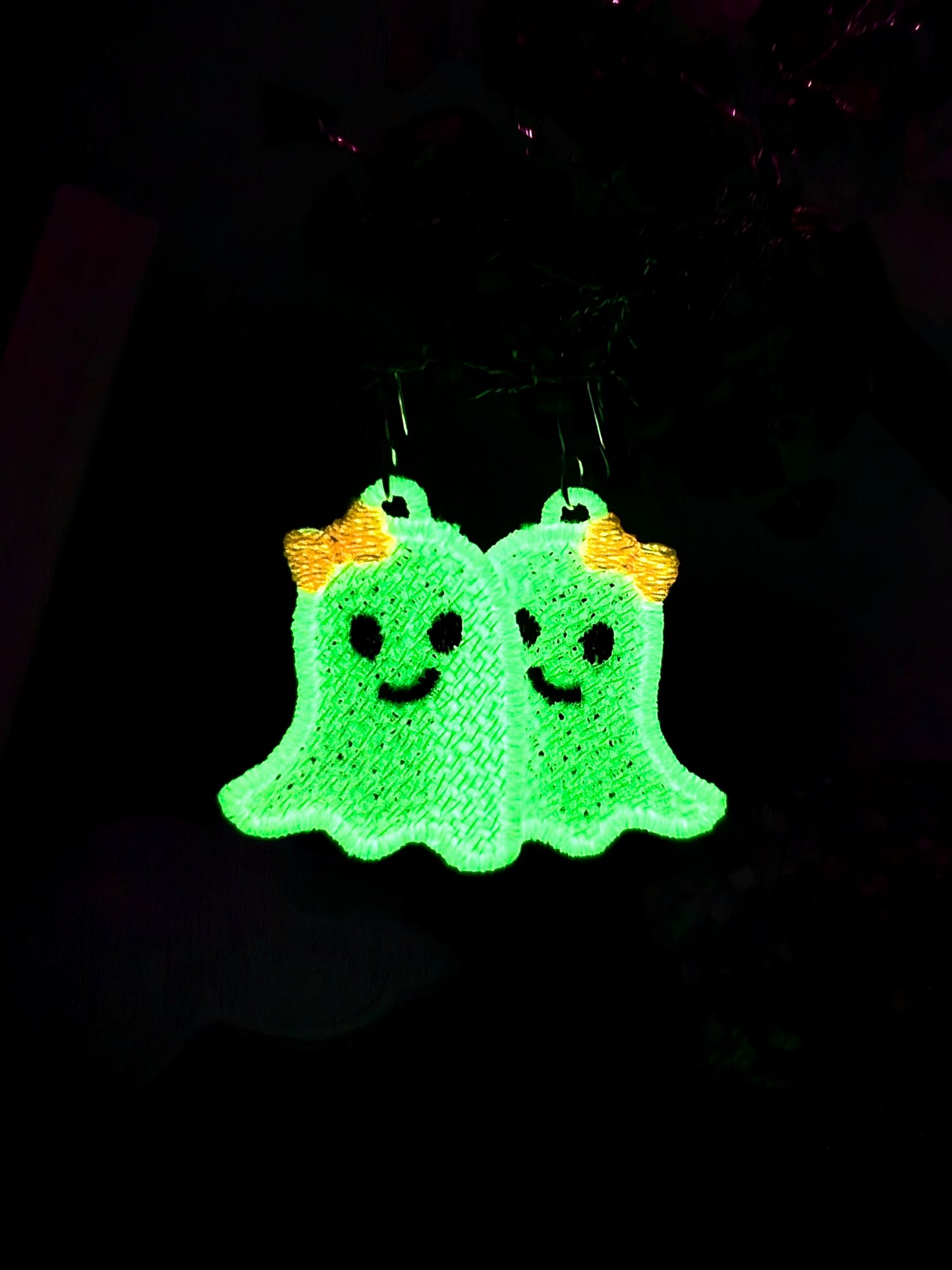 Halloween Glow in the Dark Girl Ghost Lightweight Embroidered Earrings with Hypoallergenic hooks