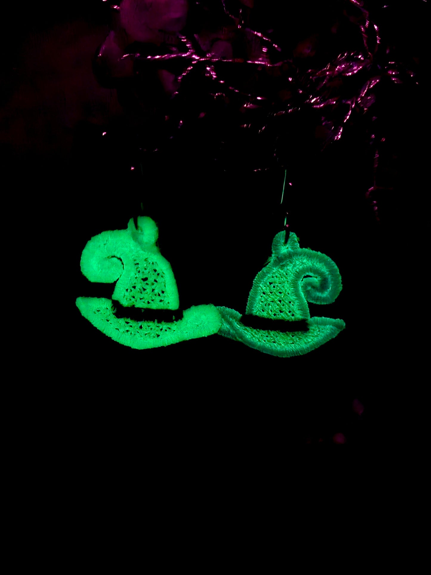 Halloween Glow in the Dark Witches Hat Lightweight Embroidered Earrings with Hypoallergenic hooks