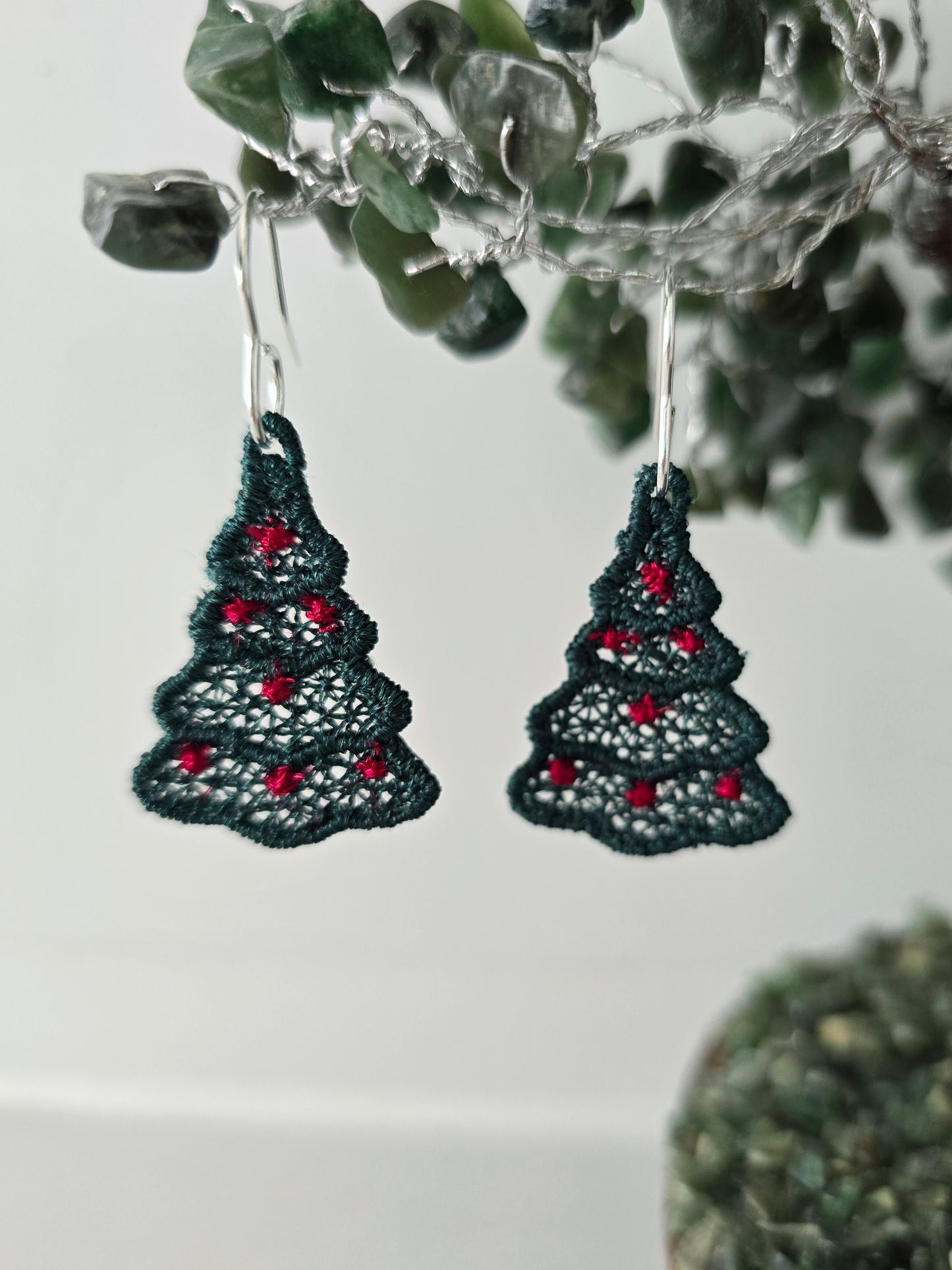 Christmas Tree Lightweight Embroidered Earrings with Hypoallergenic Hooks
