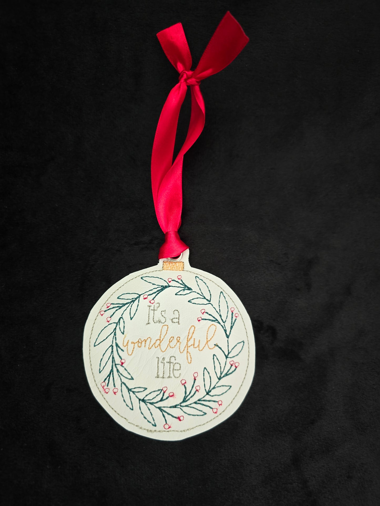 It's a wonderful life, handcut vinyl ornament with satin ribbon