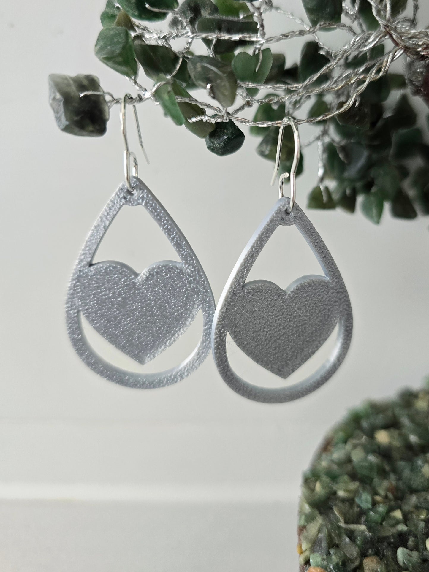 Heart Lightweight 3D Printed Earrings with Hypoallergenic Hooks
