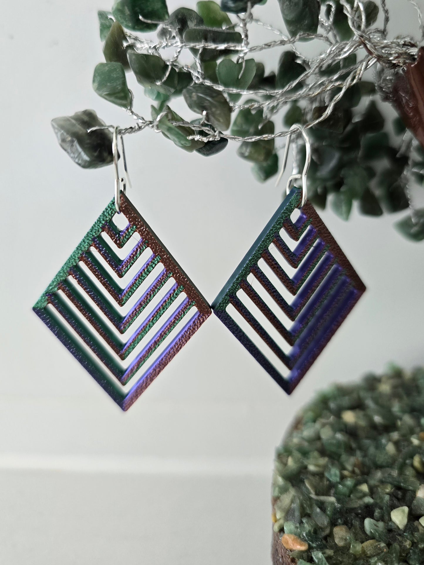 Diamond Lightweight 3D Printed Earrings with Hypoallergenic Hooks
