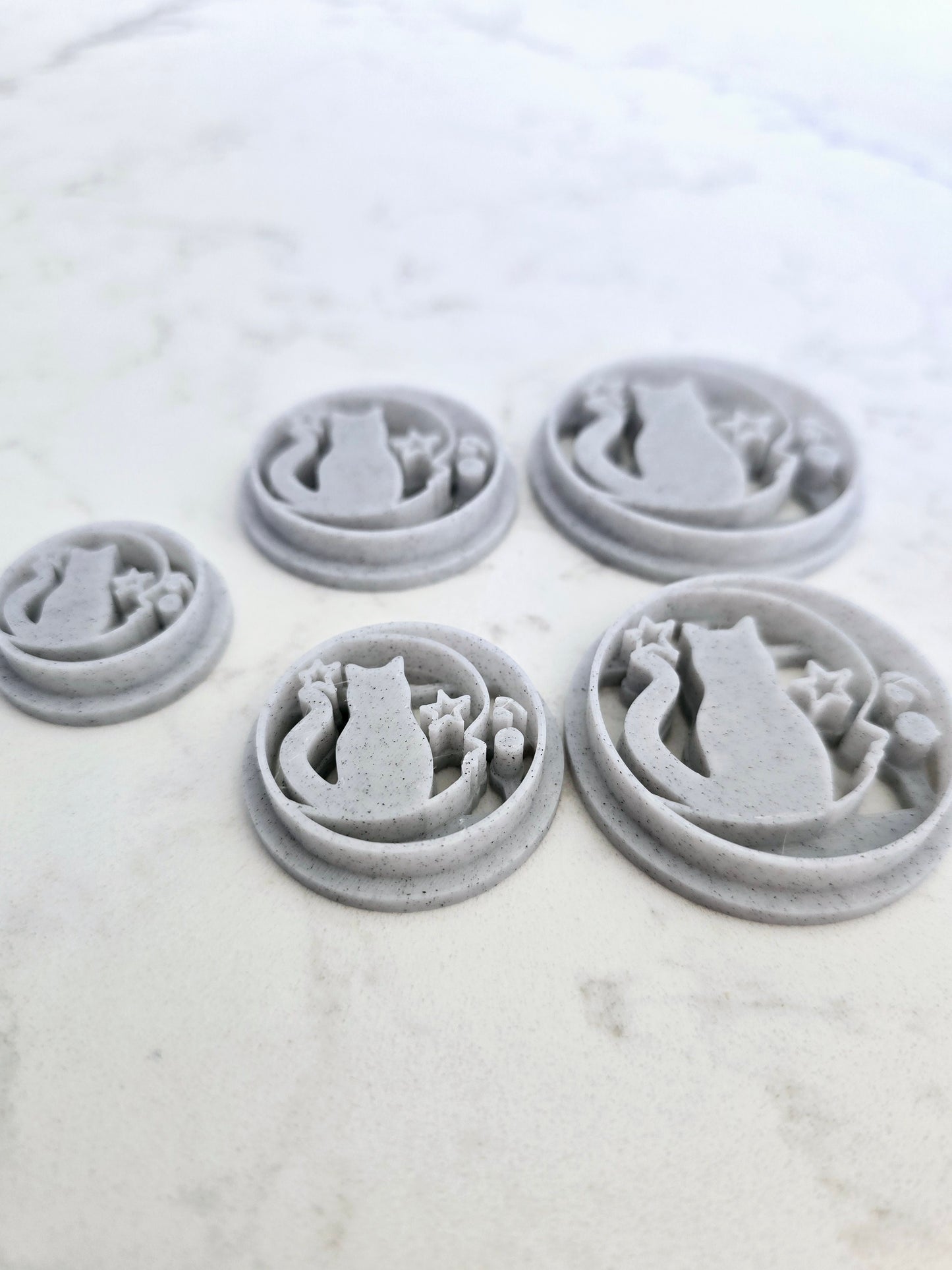 Perfectly Imperfect Print - Mystical Cat and Moon Polymer Clay 3D Printed Embosser only Cutter - set of 5