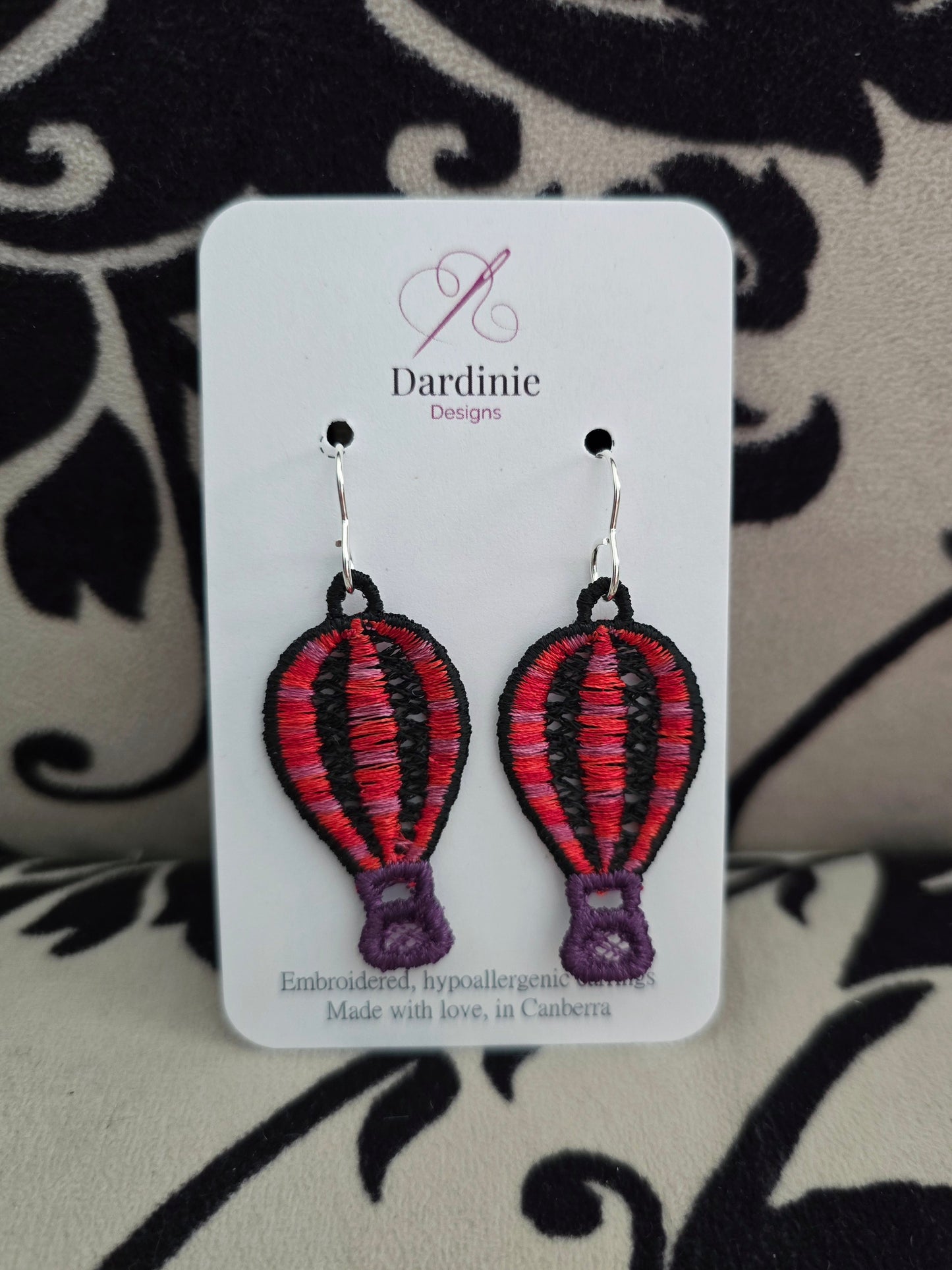 Hot Air Balloon Lightweight Embroidered Earrings with Hypoallergenic hooks