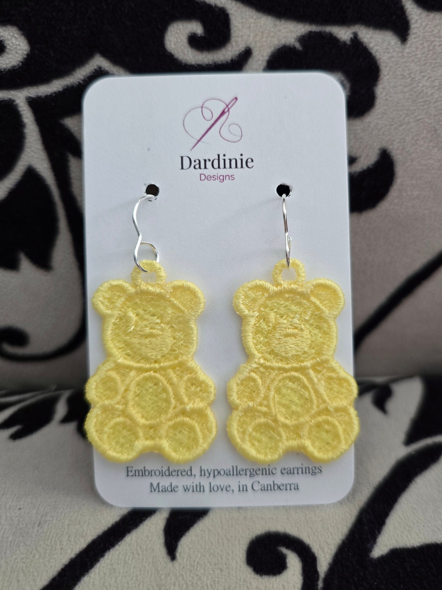 Gummy Bear / Teddy Bear Lightweight Embroidered Earrings with Hypoallergenic hooks