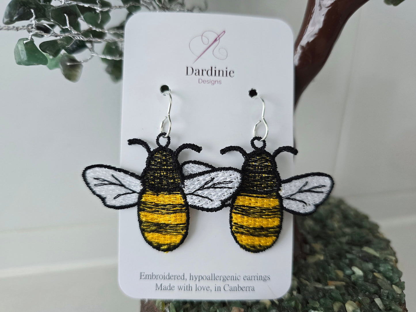 Bumble Bee Lightweight Embroidered Earrings with Hypoallergenic hooks