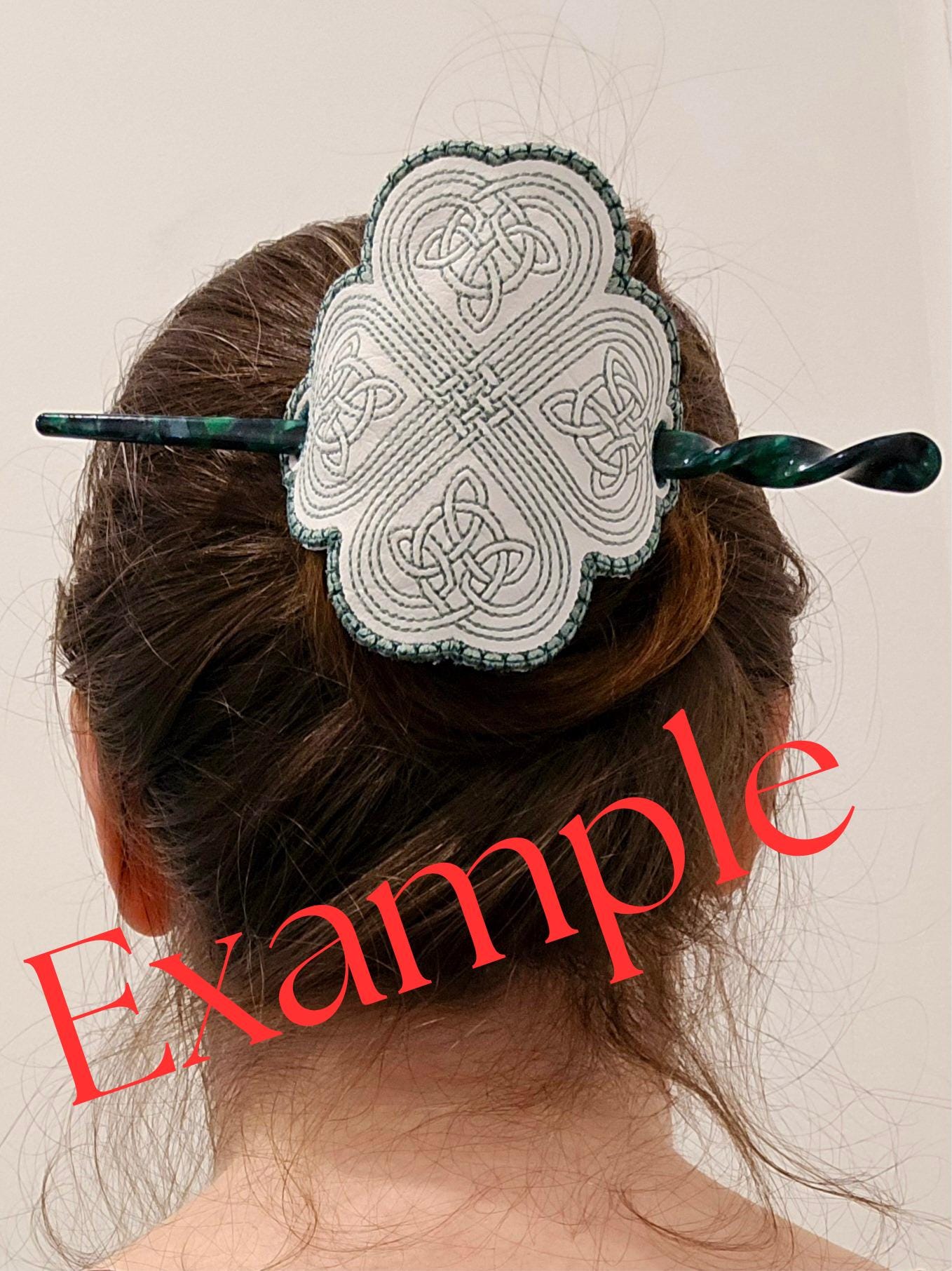 Embroidered White Lily Flower Hair Bun Cover - Pink Vinyl with Smooth Hair Chopstick/Pin - Discontinued