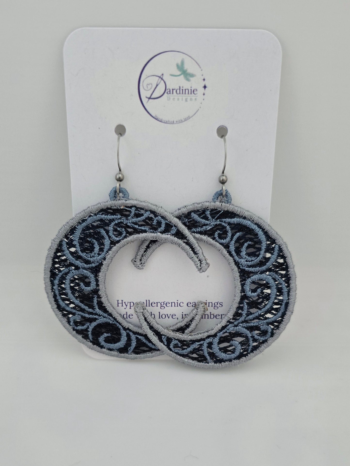 Extra Large Moons Lightweight Embroidered Earrings with Hypoallergenic hooks