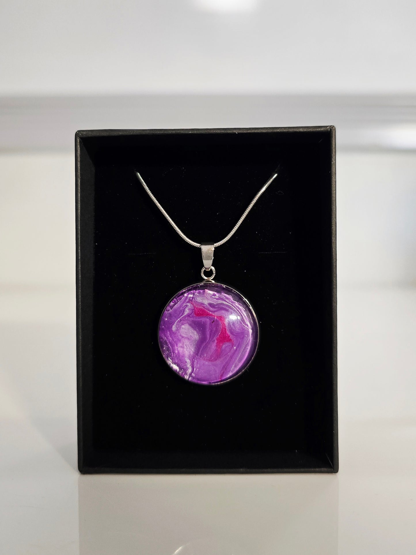 Charoite Painting - Recycled Paint Pour Jewellery – One of a Kind Stainless Steel Necklace