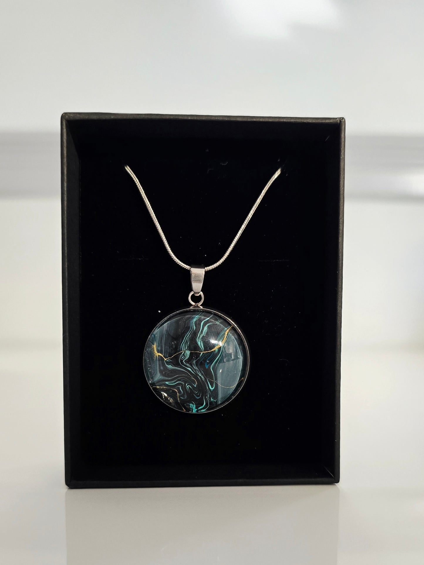 Recycled Paint Pour Jewellery – One of a Kind Stainless Steel Necklace