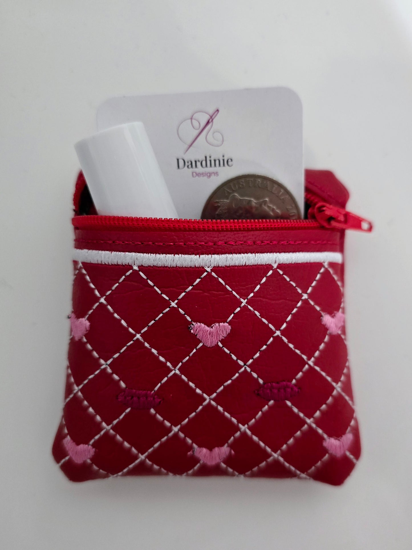 Quilted Heart Valentine's Day Vinyl Coin Purse - Zip Bag
