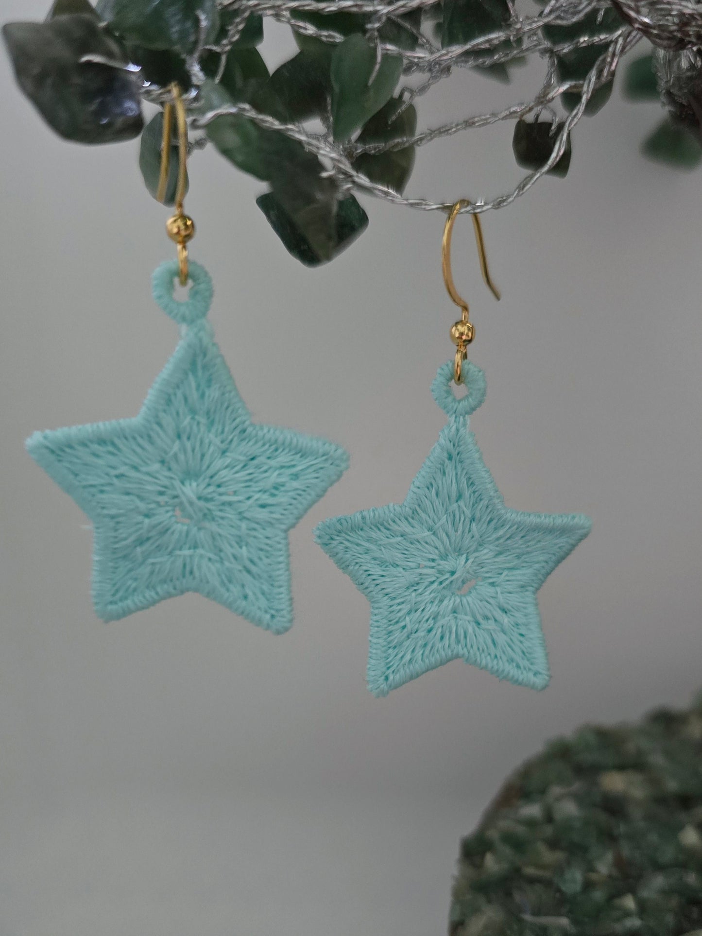 Star Lightweight Embroidered Earrings with Hypoallergenic hooks