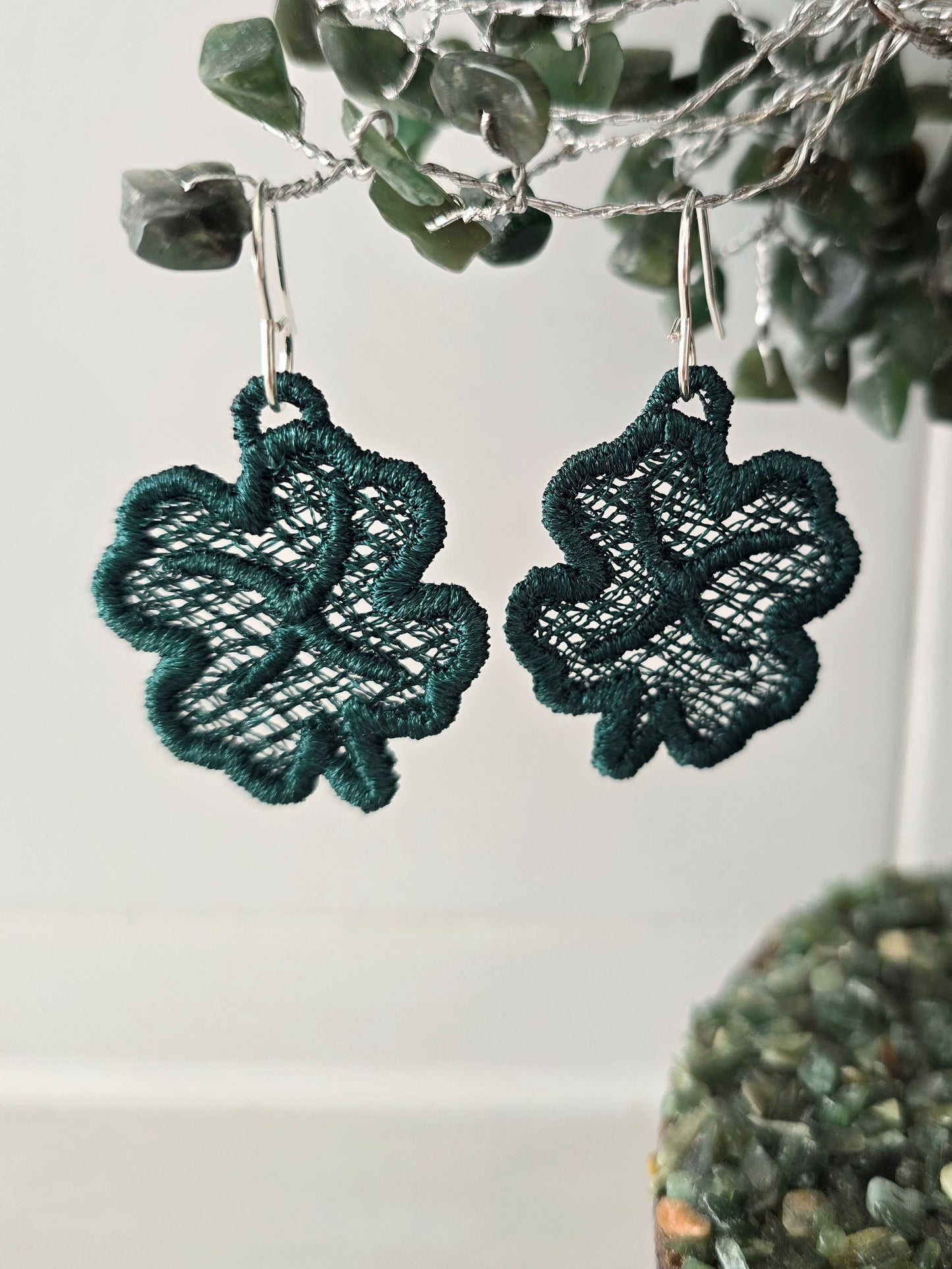 Four Leaf Clover, Lightweight Embroidered Earrings with Hypoallergenic hooks