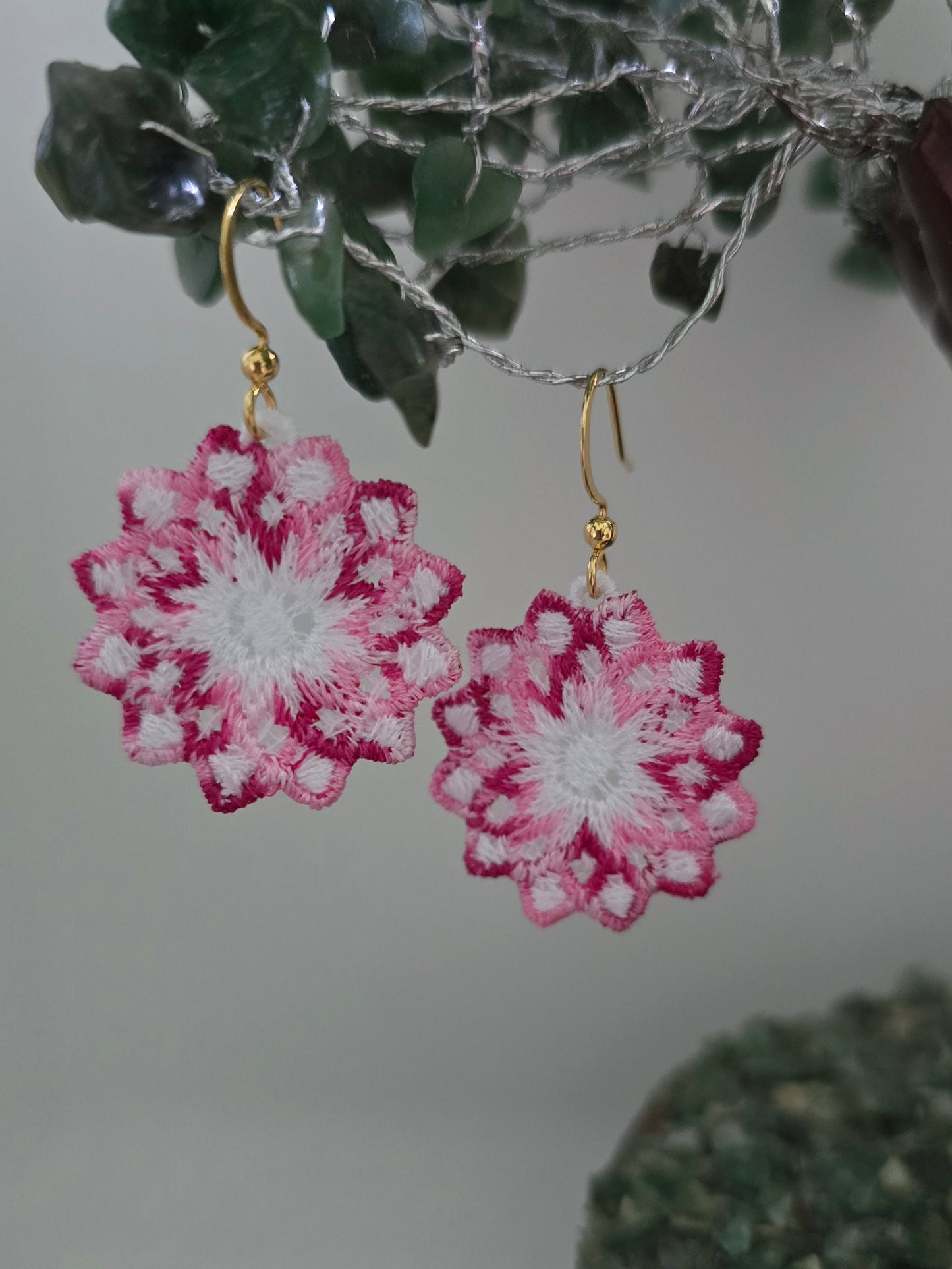 Dahlia Flower Lightweight Embroidered Earrings with Hypoallergenic hooks