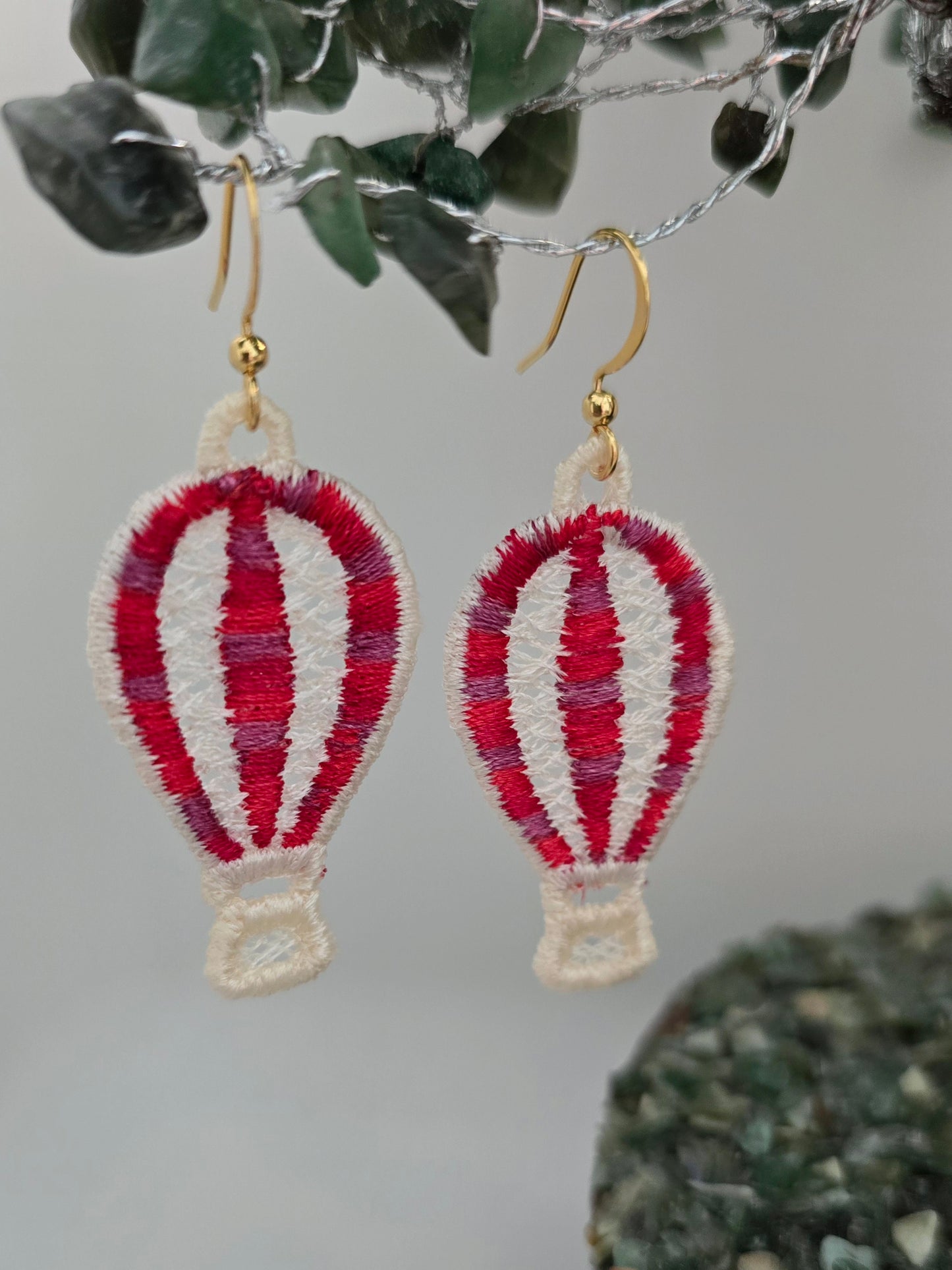 Hot Air Balloon Lightweight Embroidered Earrings with Hypoallergenic hooks