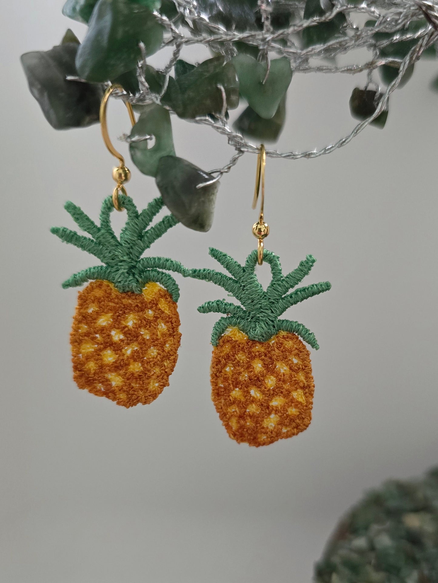 Pineapple Lightweight Embroidered Earrings with Hypoallergenic hooks