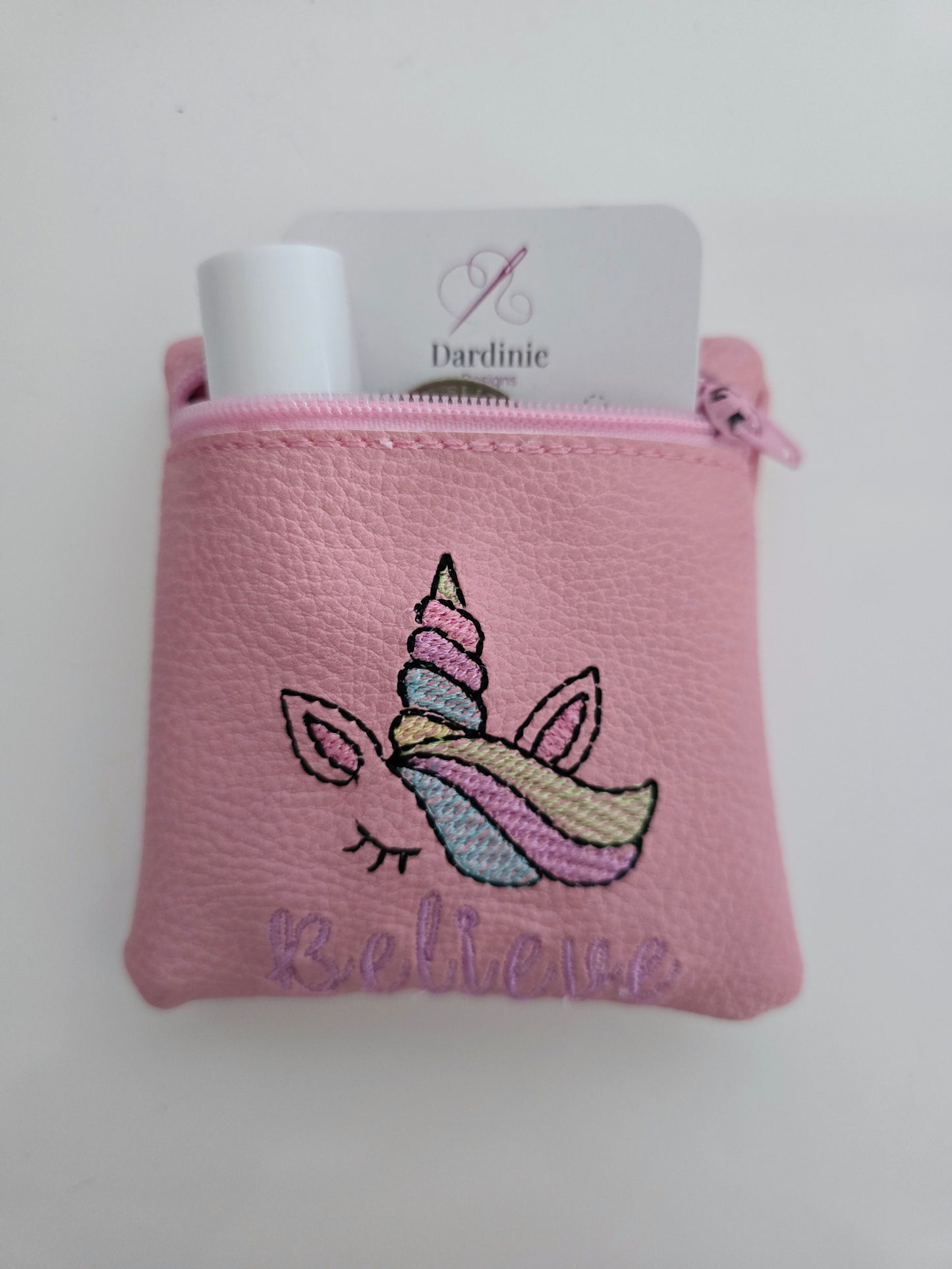 Pink Rainbow Unicorn Vinyl Coin Purse - Zip Bag