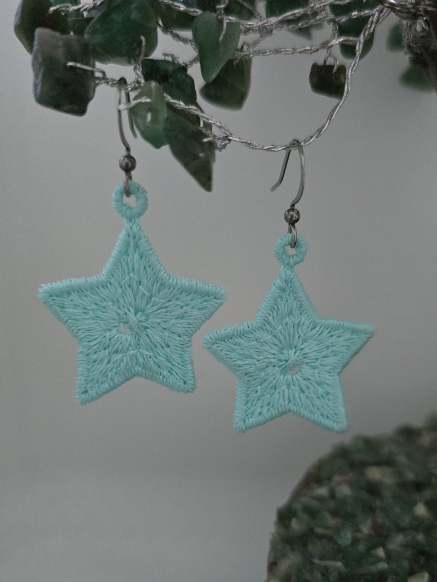 Star Lightweight Embroidered Earrings with Hypoallergenic hooks