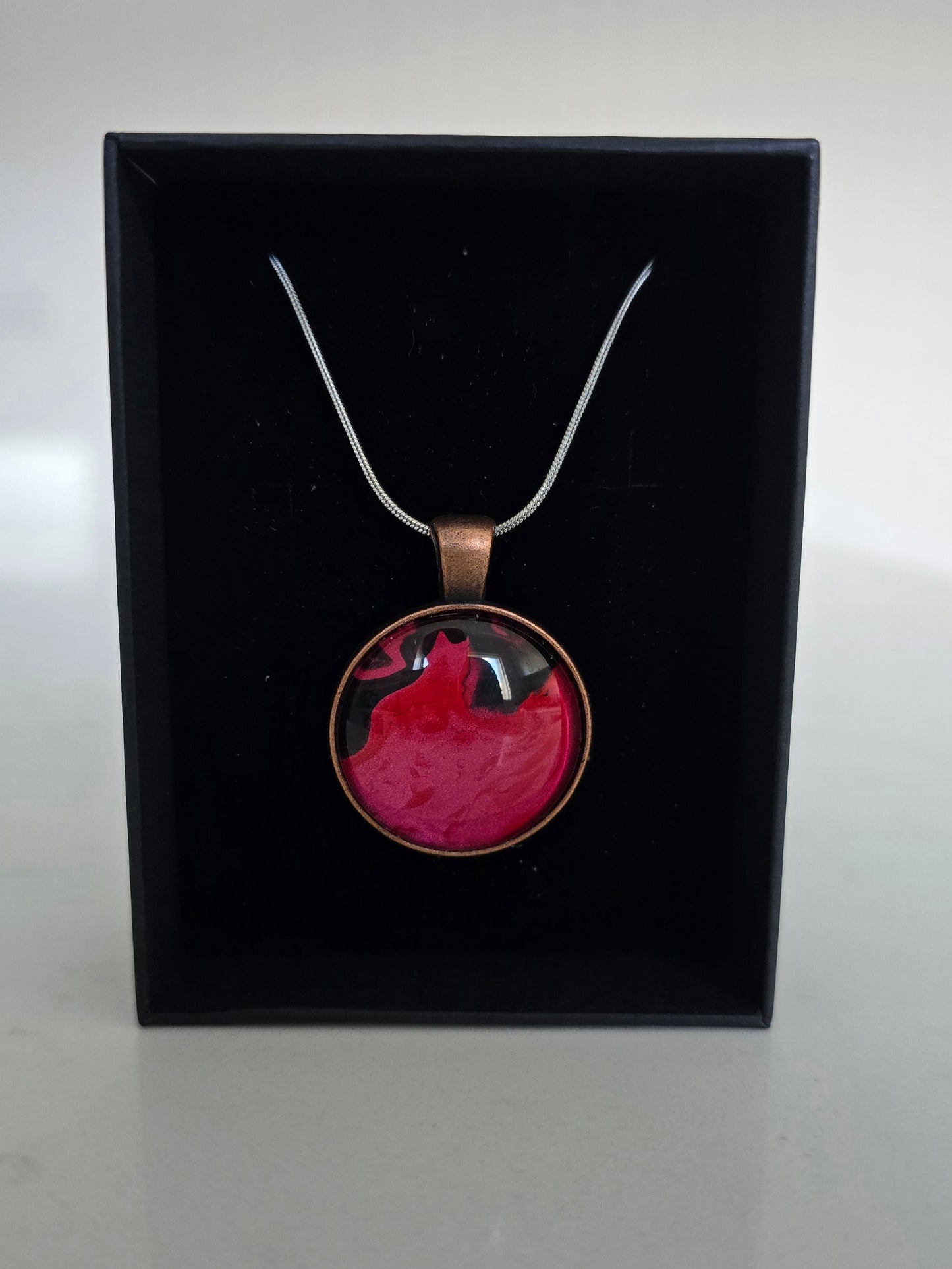 Poppy - Recycled Paint Pour Jewellery – One of a Kind Stainless Steel Necklace - Rose Bronze