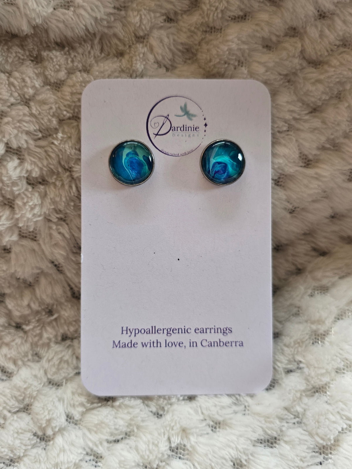 Recycled Paint Pour Stud Earrings – One of a Kind Stainless Steel Earrings