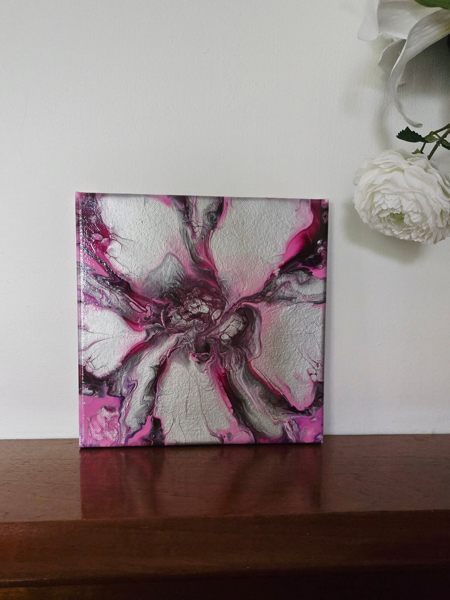 Silver Lily - Original Abstract Acrylic Pour Painting by Australian Artist - one of a kind