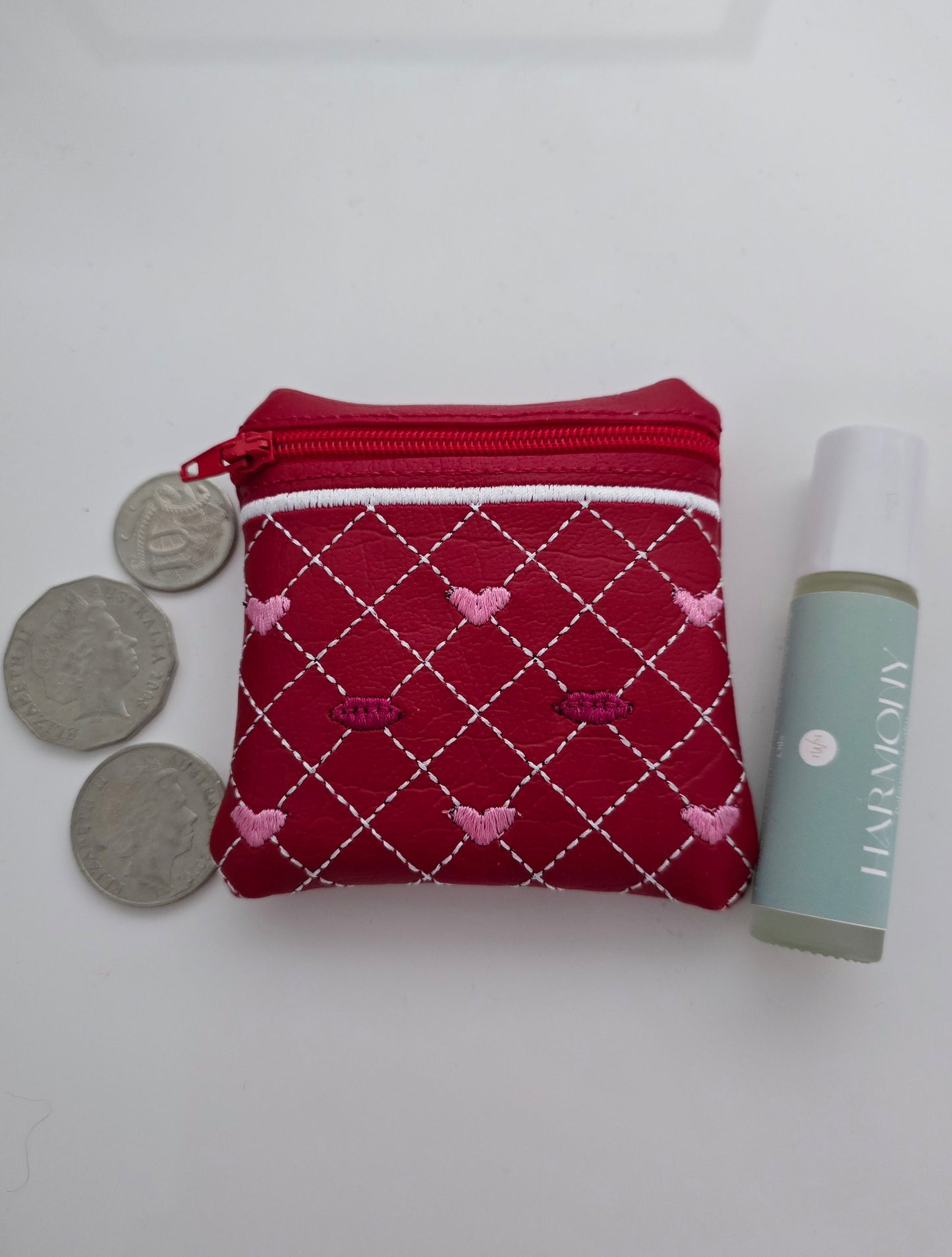 Quilted Heart Valentine's Day Vinyl Coin Purse - Zip Bag