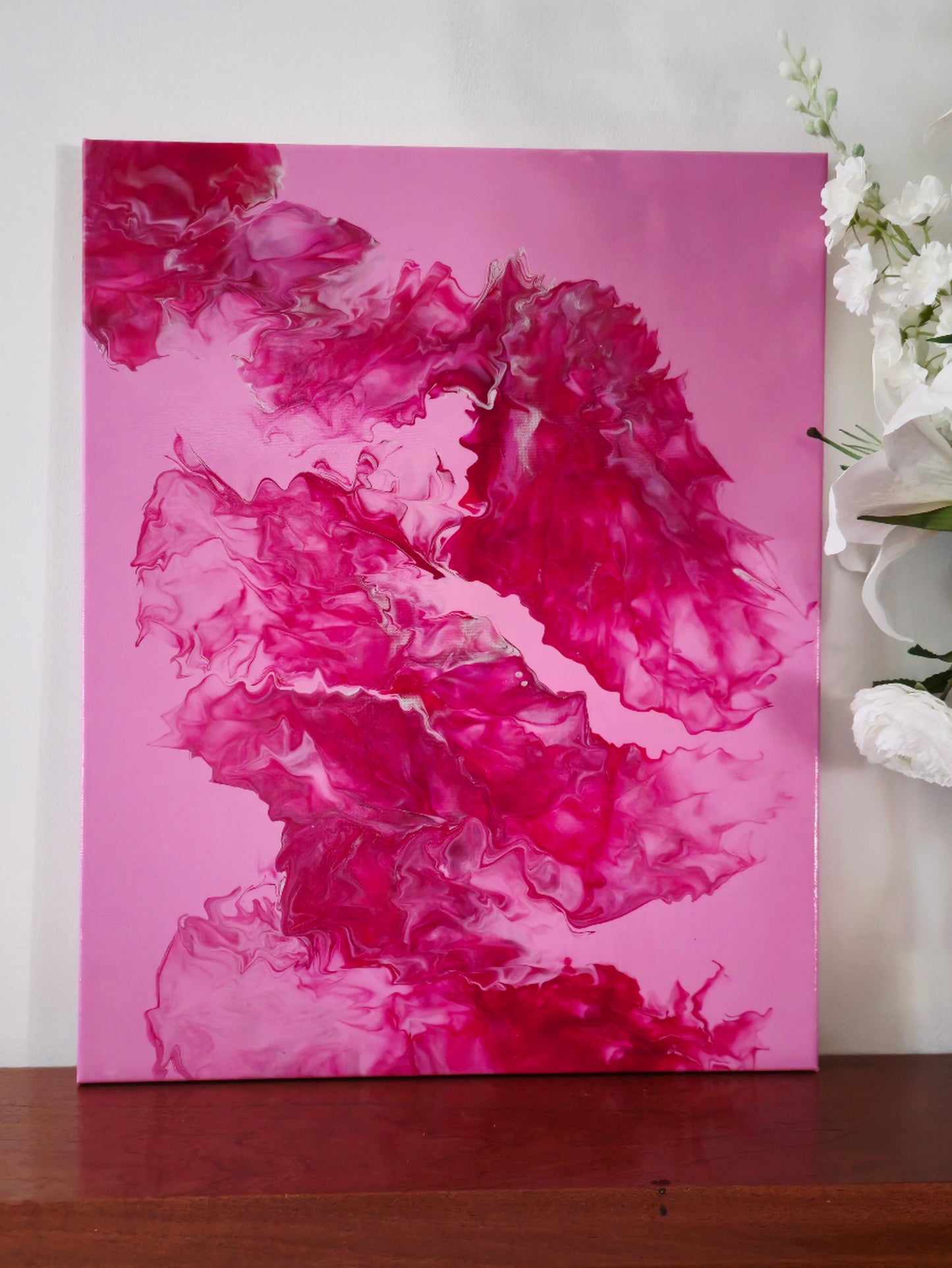 Pink and Silver Statement- Original Abstract Acrylic Pour Painting by Australian Artist - one of a kind