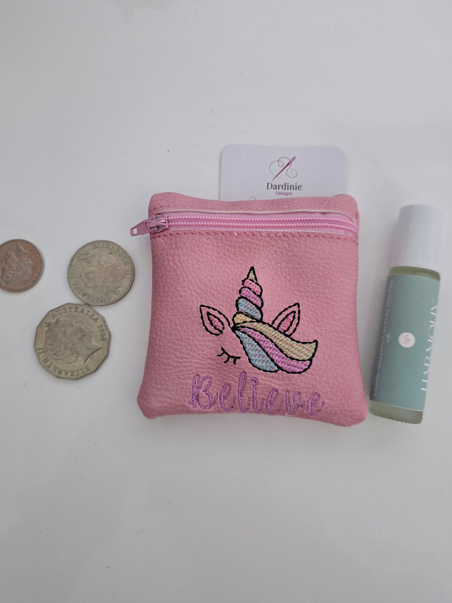 Pink Rainbow Unicorn Vinyl Coin Purse - Zip Bag