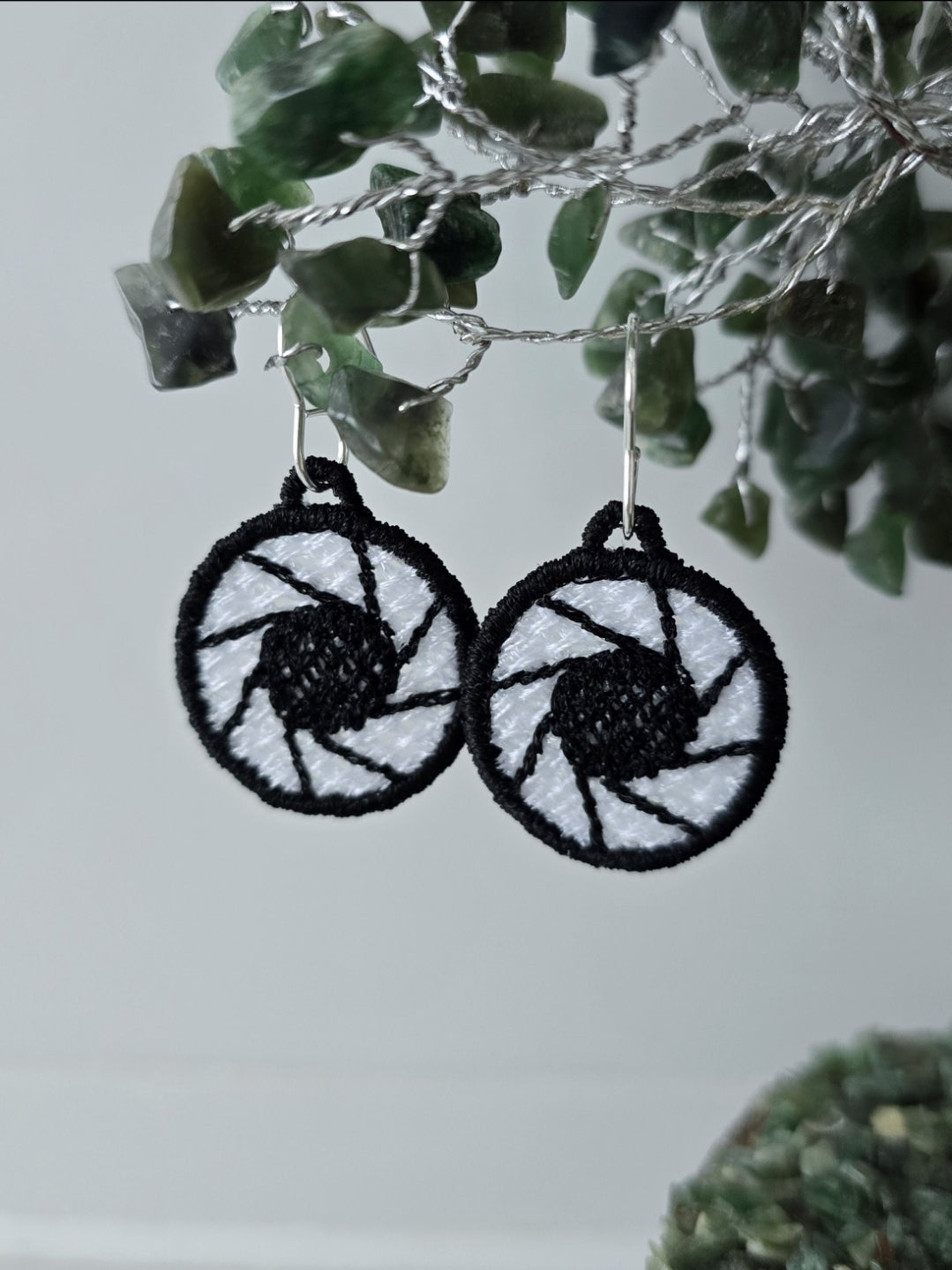 Camera Lens Shutter, Lightweight Embroidered Earrings with Hypoallergenic hooks