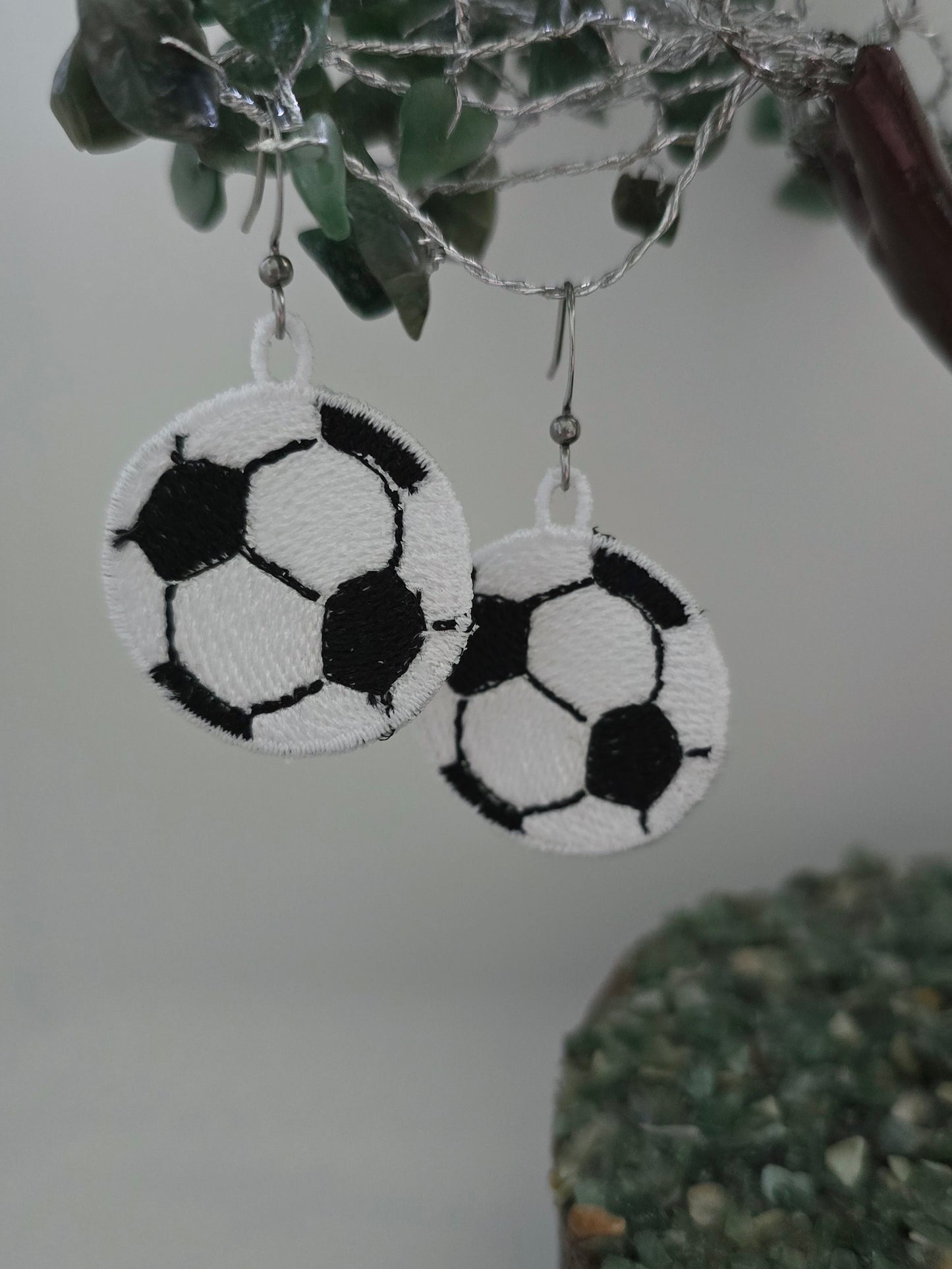 Soccer Ball Lightweight Embroidered Earrings with Hypoallergenic hooks