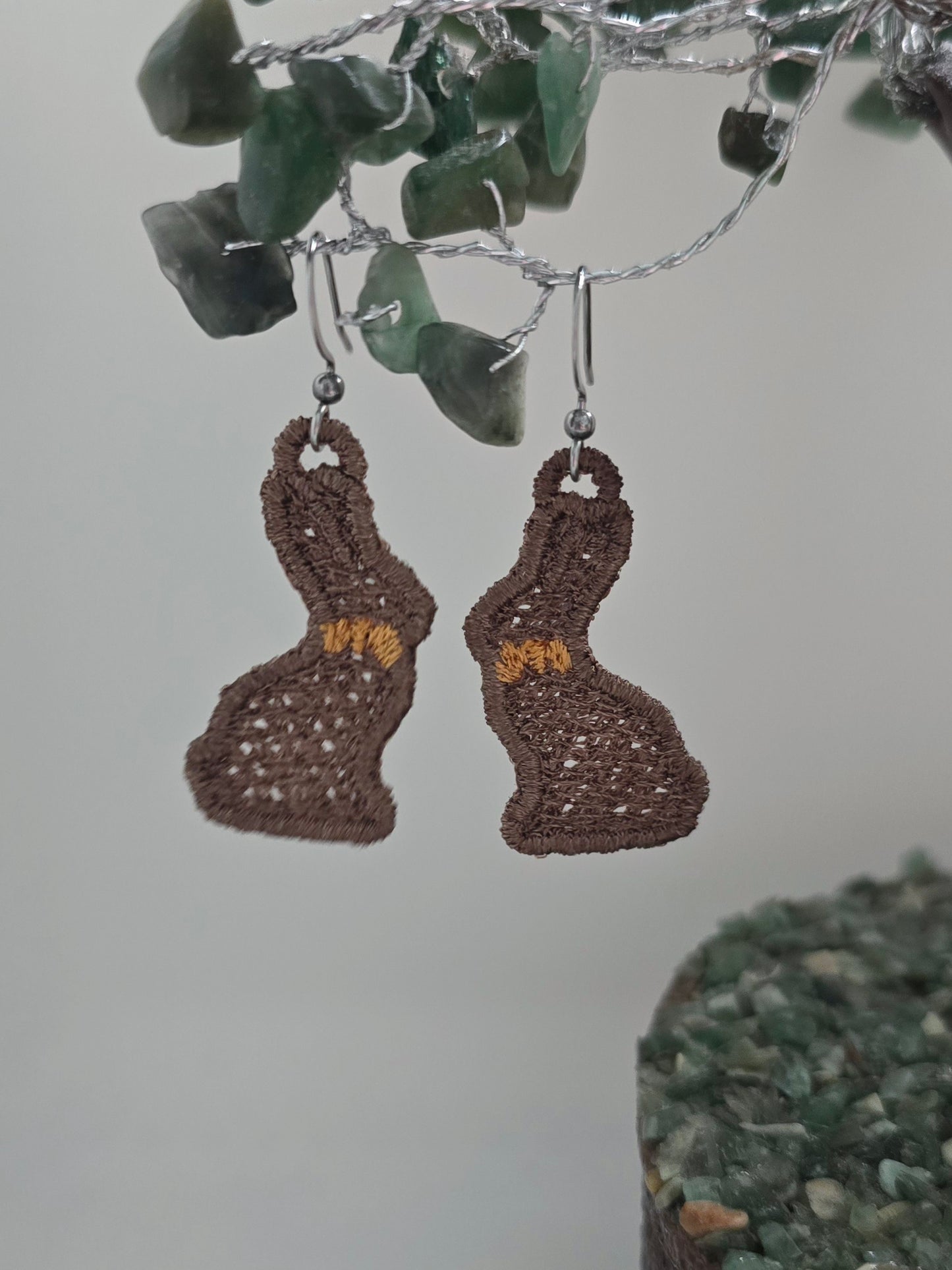 Chocolate Easter Bunny Lightweight Embroidered Earrings with Hypoallergenic hooks