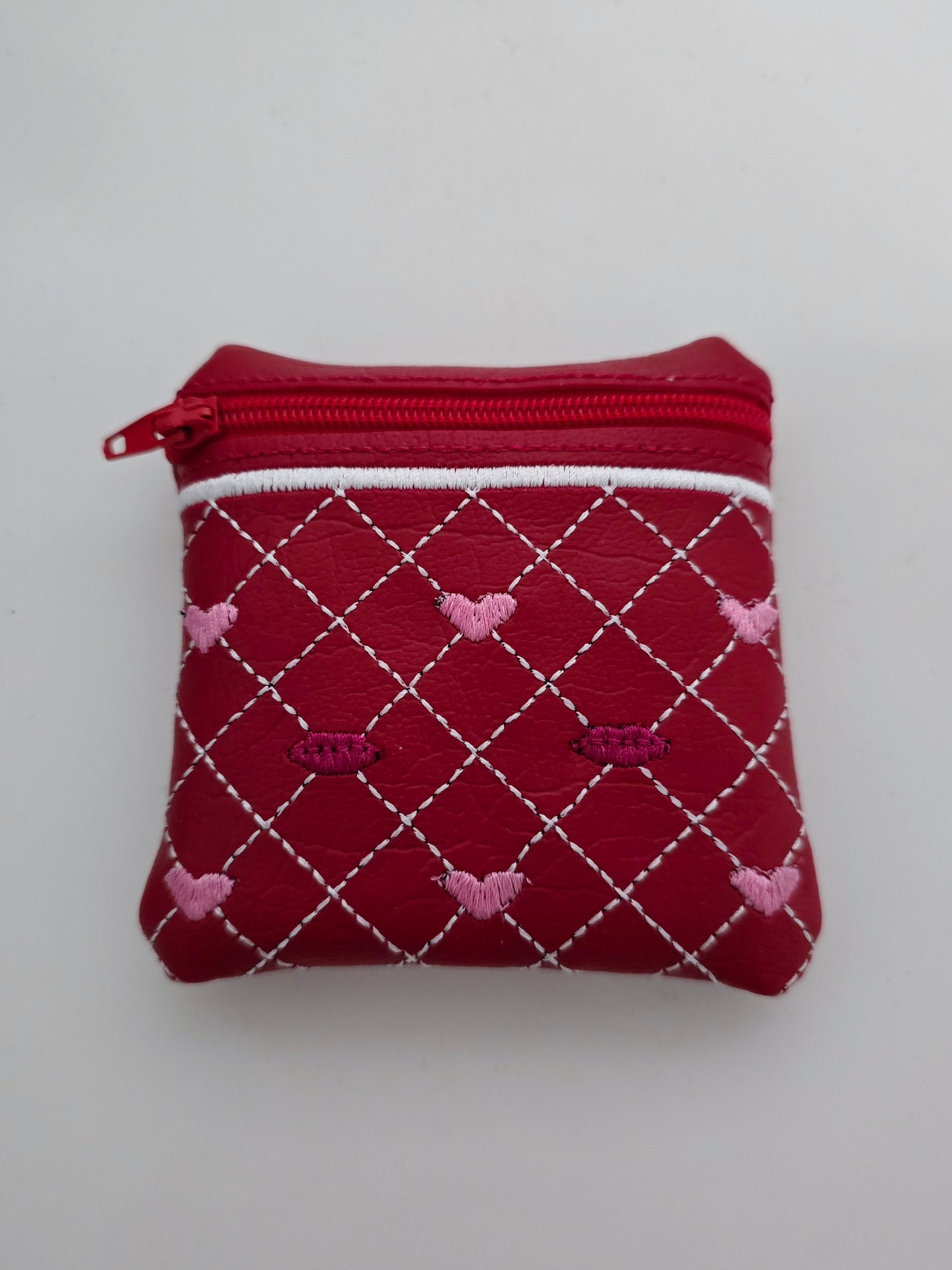 Quilted Heart Valentine's Day Vinyl Coin Purse - Zip Bag