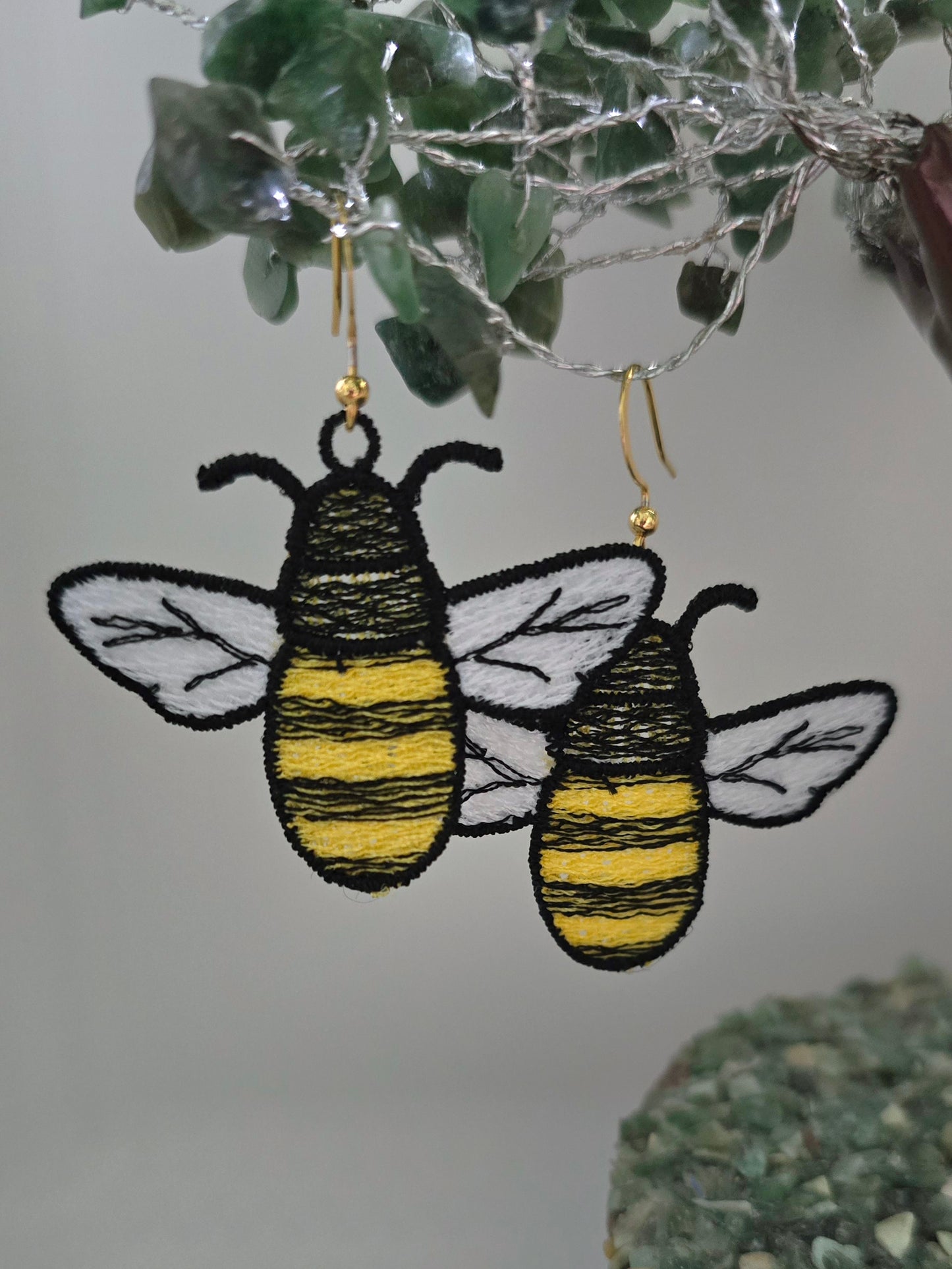 Bumble Bee Lightweight Embroidered Earrings with Hypoallergenic hooks