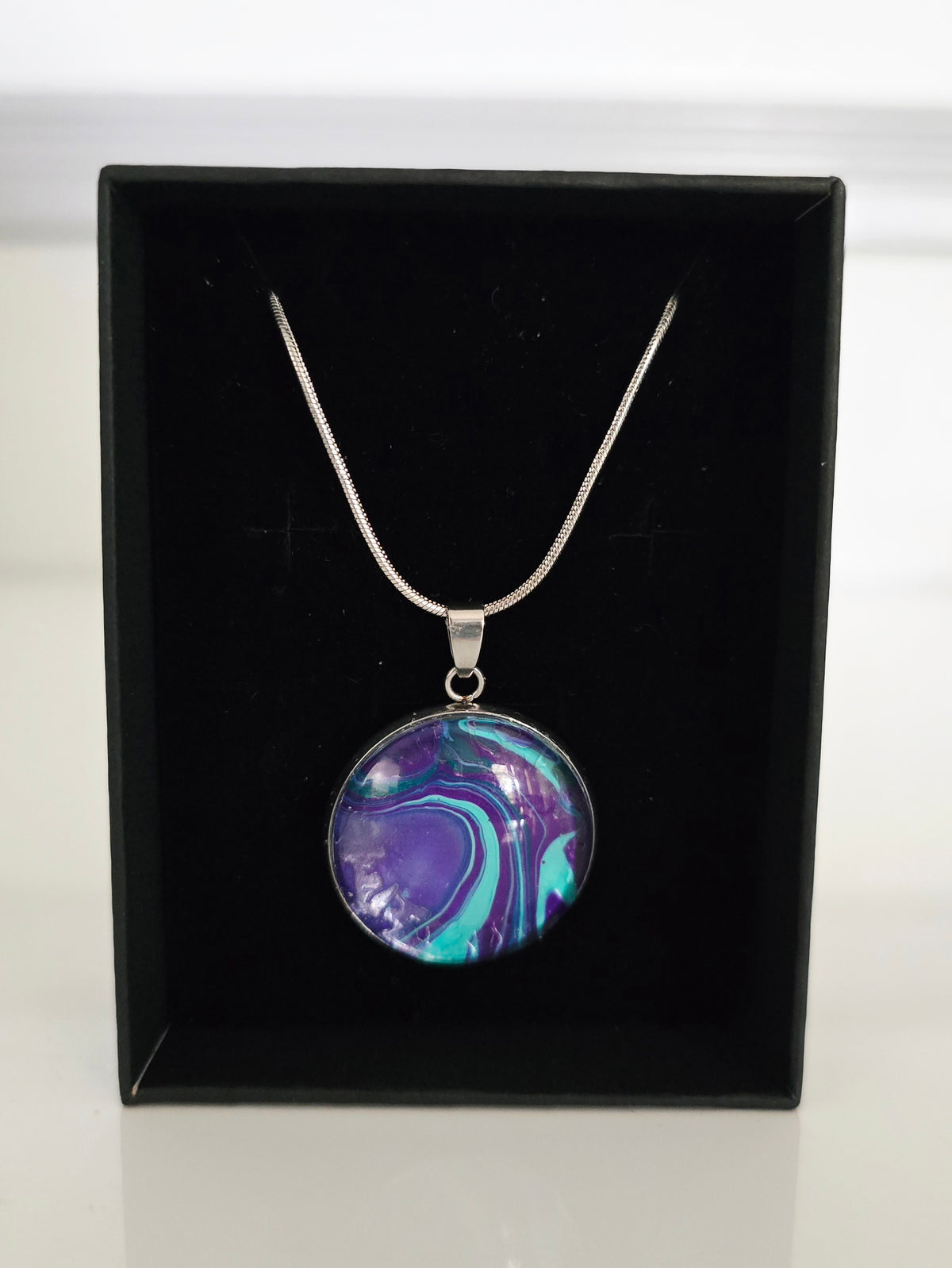 Recycled Paint Pour Jewellery – One of a Kind Stainless Steel Necklace