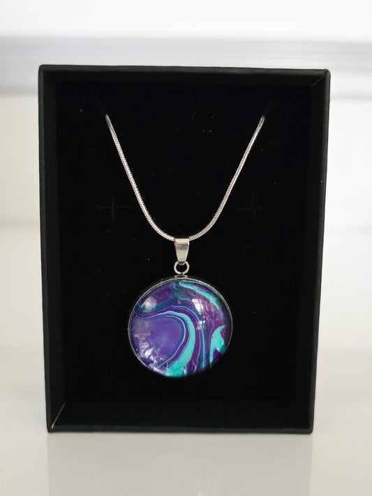 Recycled Paint Pour Jewellery – One of a Kind Stainless Steel Necklace