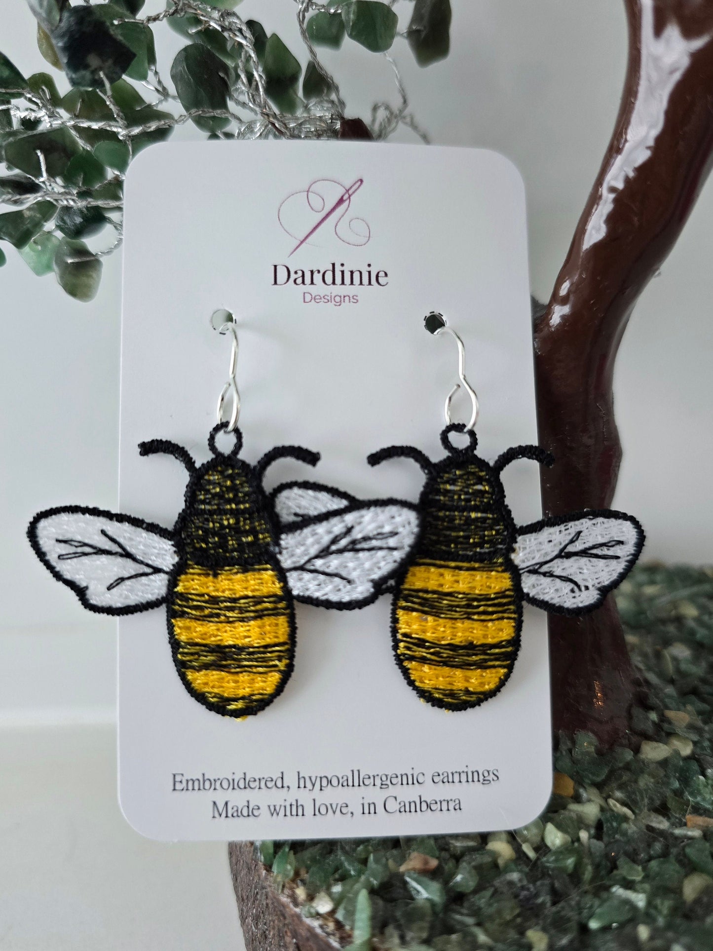 Bumble Bee Lightweight Embroidered Earrings with Hypoallergenic hooks