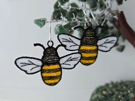 Bumble Bee Lightweight Embroidered Earrings with Hypoallergenic hooks