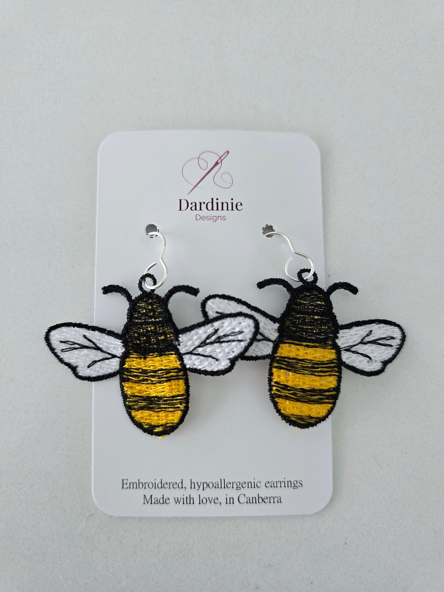 Bumble Bee Lightweight Embroidered Earrings with Hypoallergenic hooks