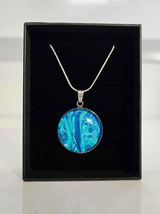 Recycled Paint Pour Jewellery – One of a Kind Stainless Steel Necklace