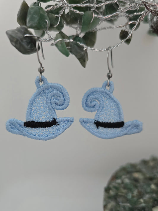 Halloween Glow in the Dark Witches Hat Lightweight Embroidered Earrings with Hypoallergenic hooks