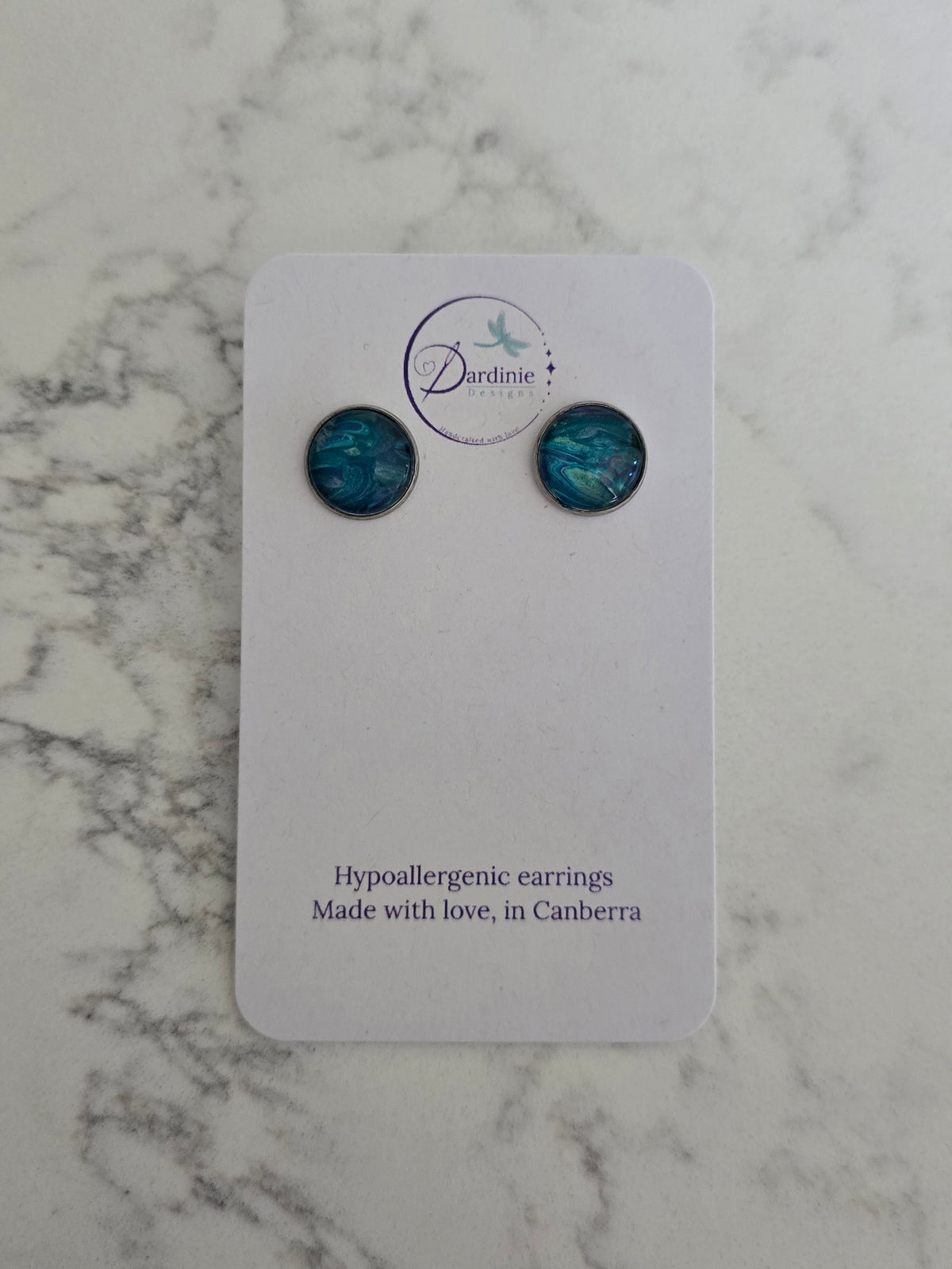 Recycled Paint Pour Stud Earrings – One of a Kind Stainless Steel Earrings