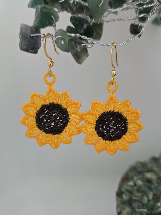 Sunflower Lightweight Embroidered Earrings with Hypoallergenic hooks