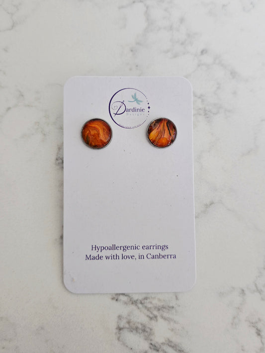 Recycled Paint Pour Stud Earrings – One of a Kind Stainless Steel Earrings