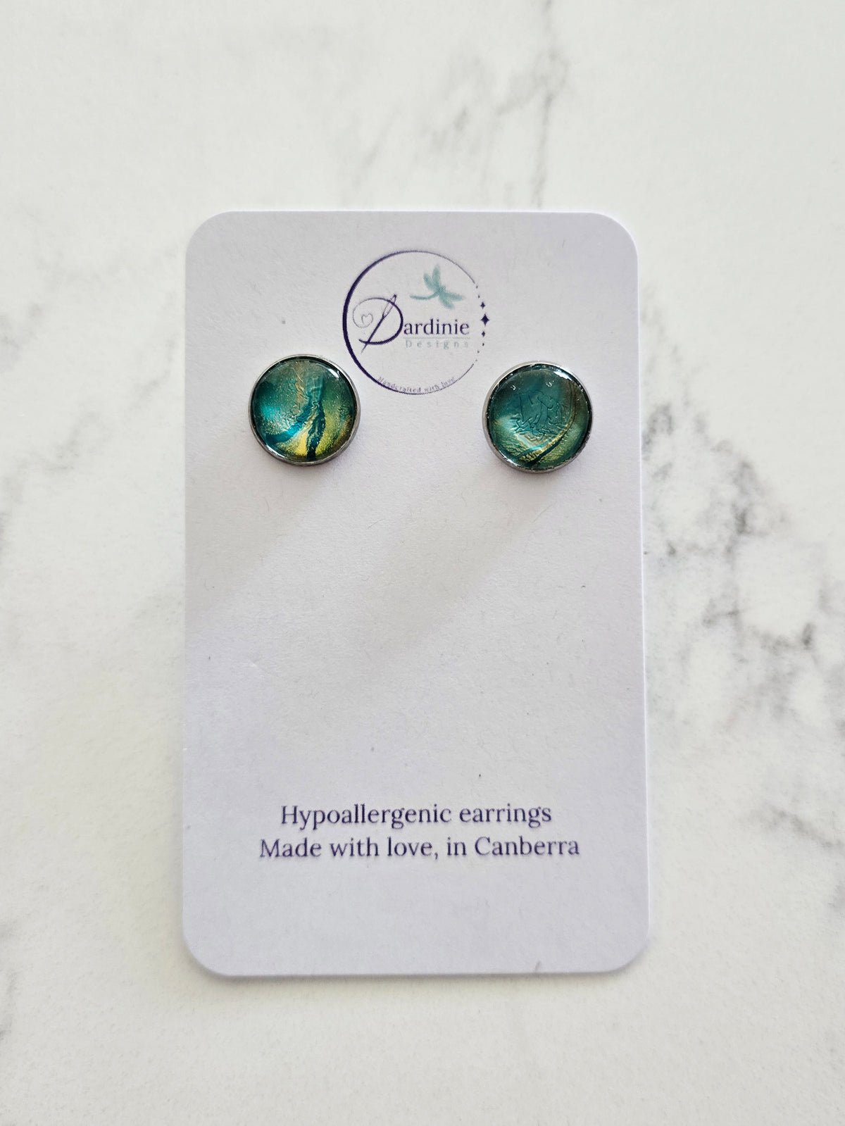 Recycled Paint Pour Stud Earrings – One of a Kind Stainless Steel Earrings