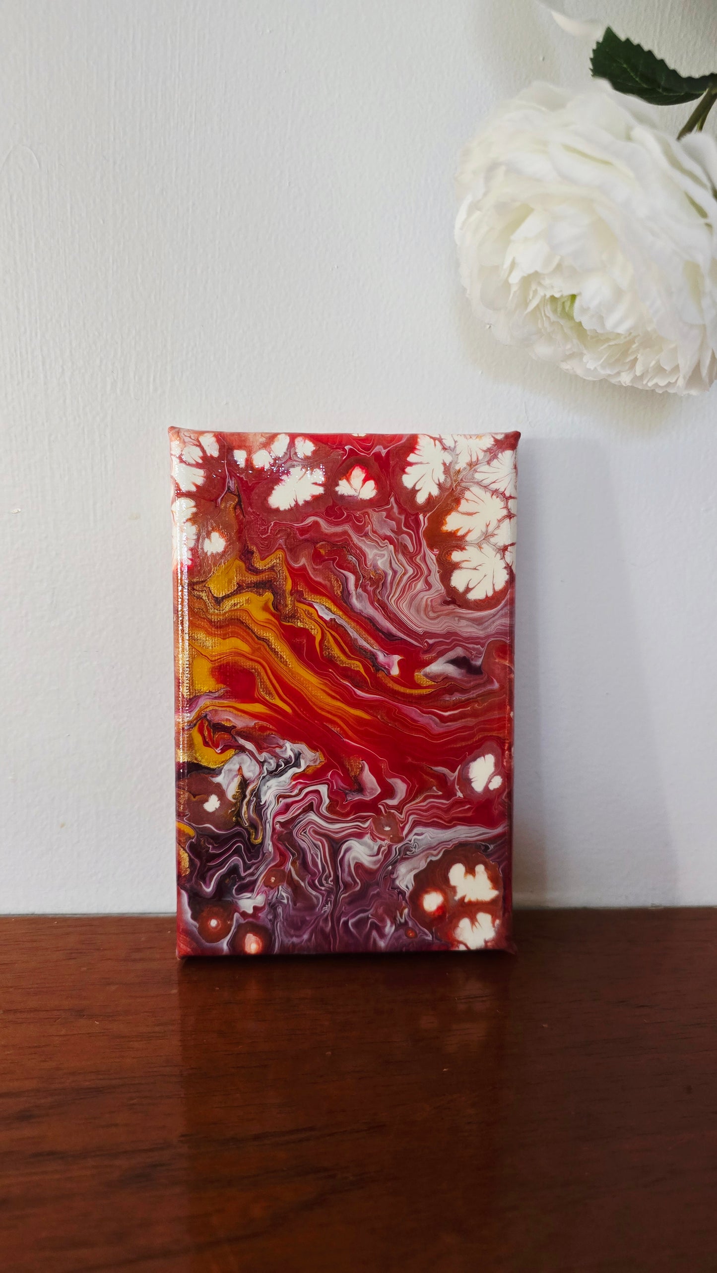 Red and Gold - Original Abstract Acrylic Pour Painting by Australian Artist - one of a kind
