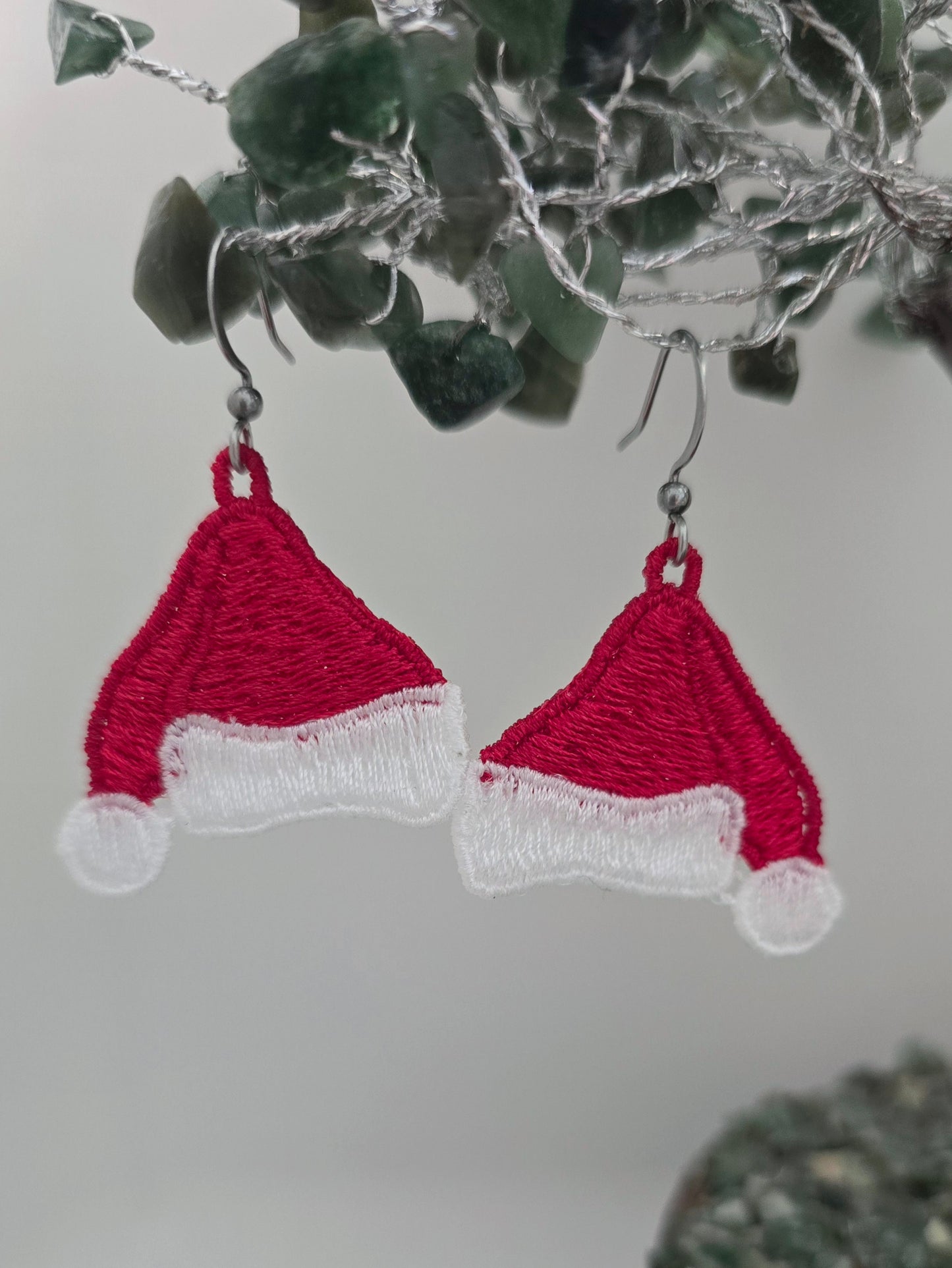 Christmas Santa Hat Lightweight Embroidered Earrings with Hypoallergenic hooks